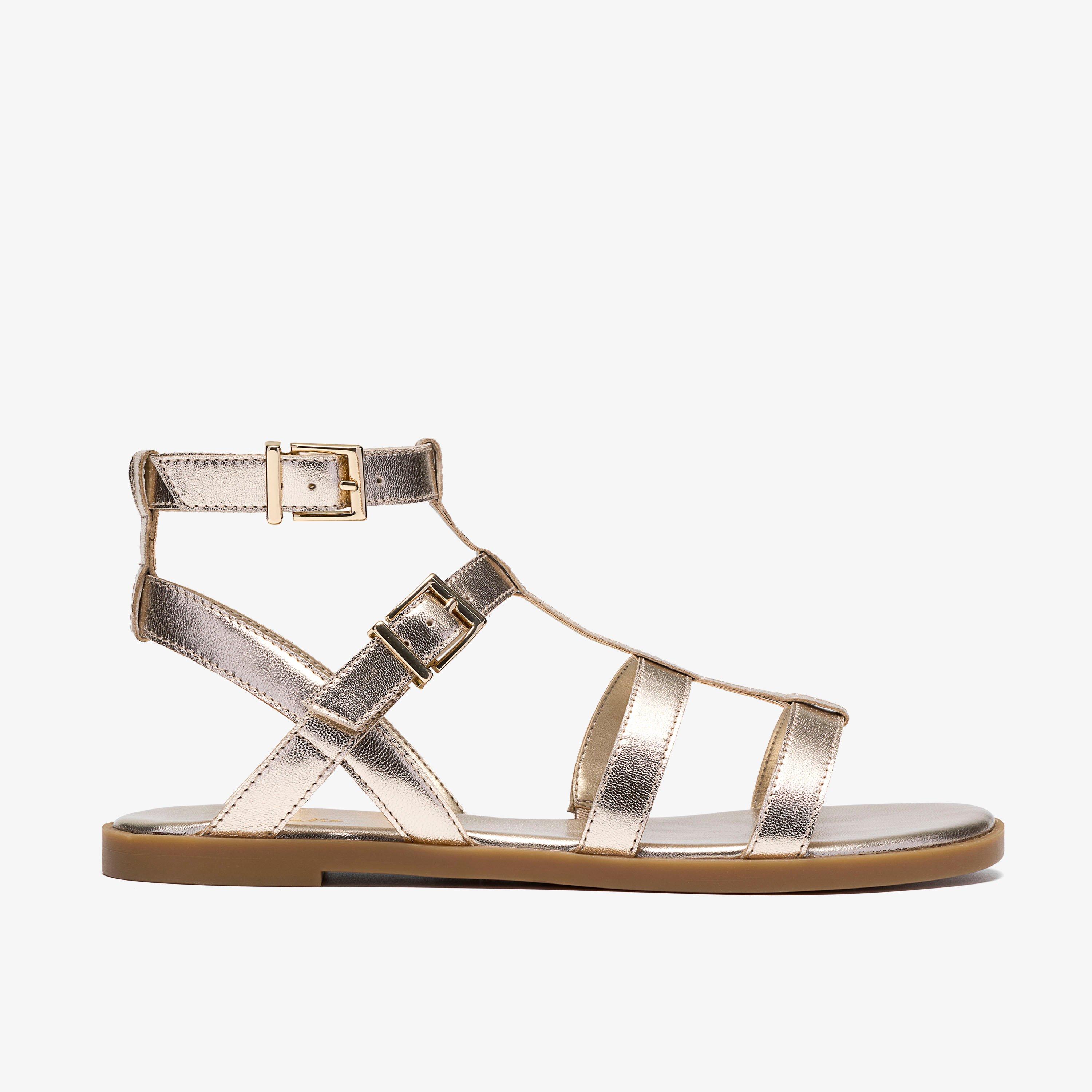 Erisia Glad Gold Metallic Flache Sandalen, view 1 of 6