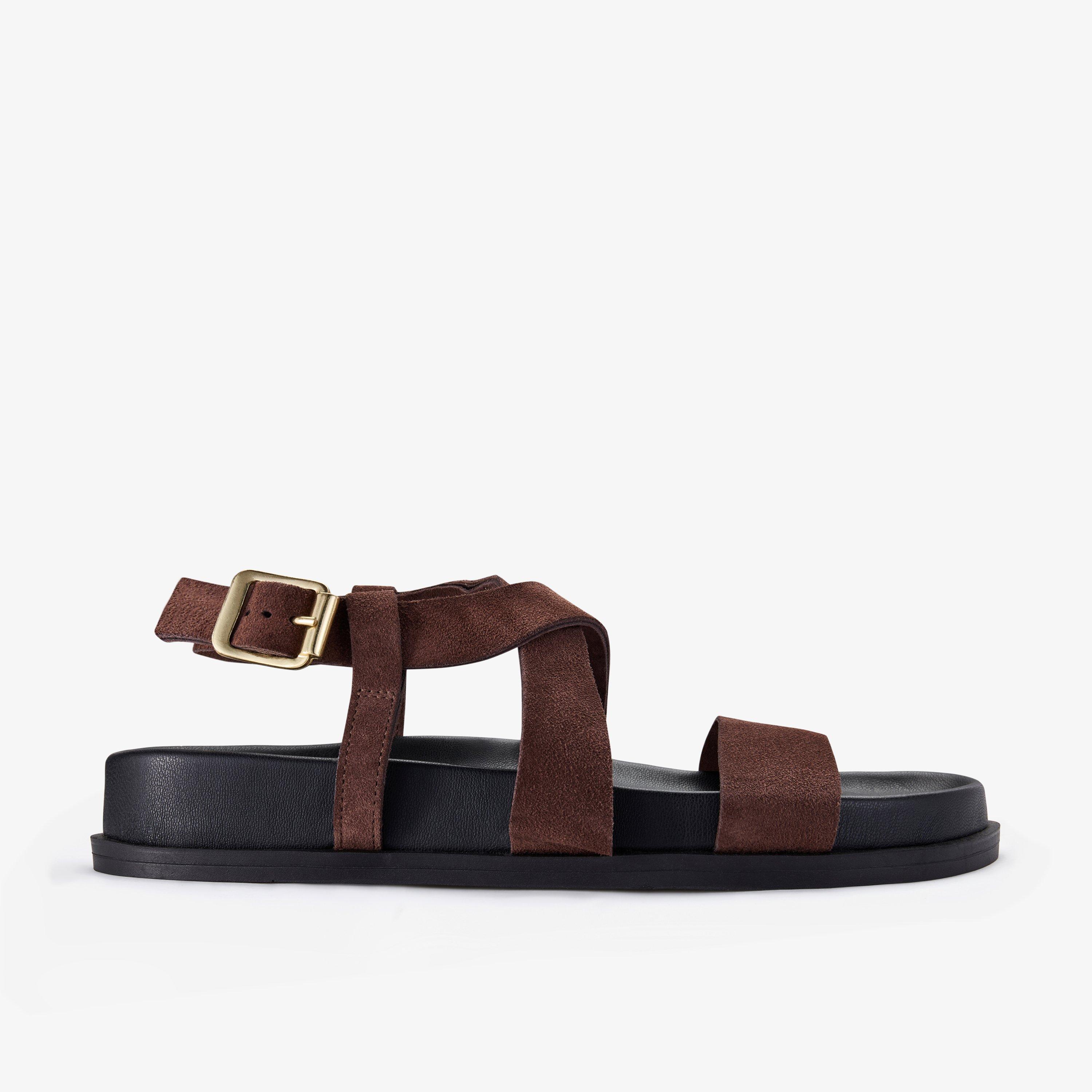 Zarlea Strap Brown Suede Flat Sandals, view 1 of 6