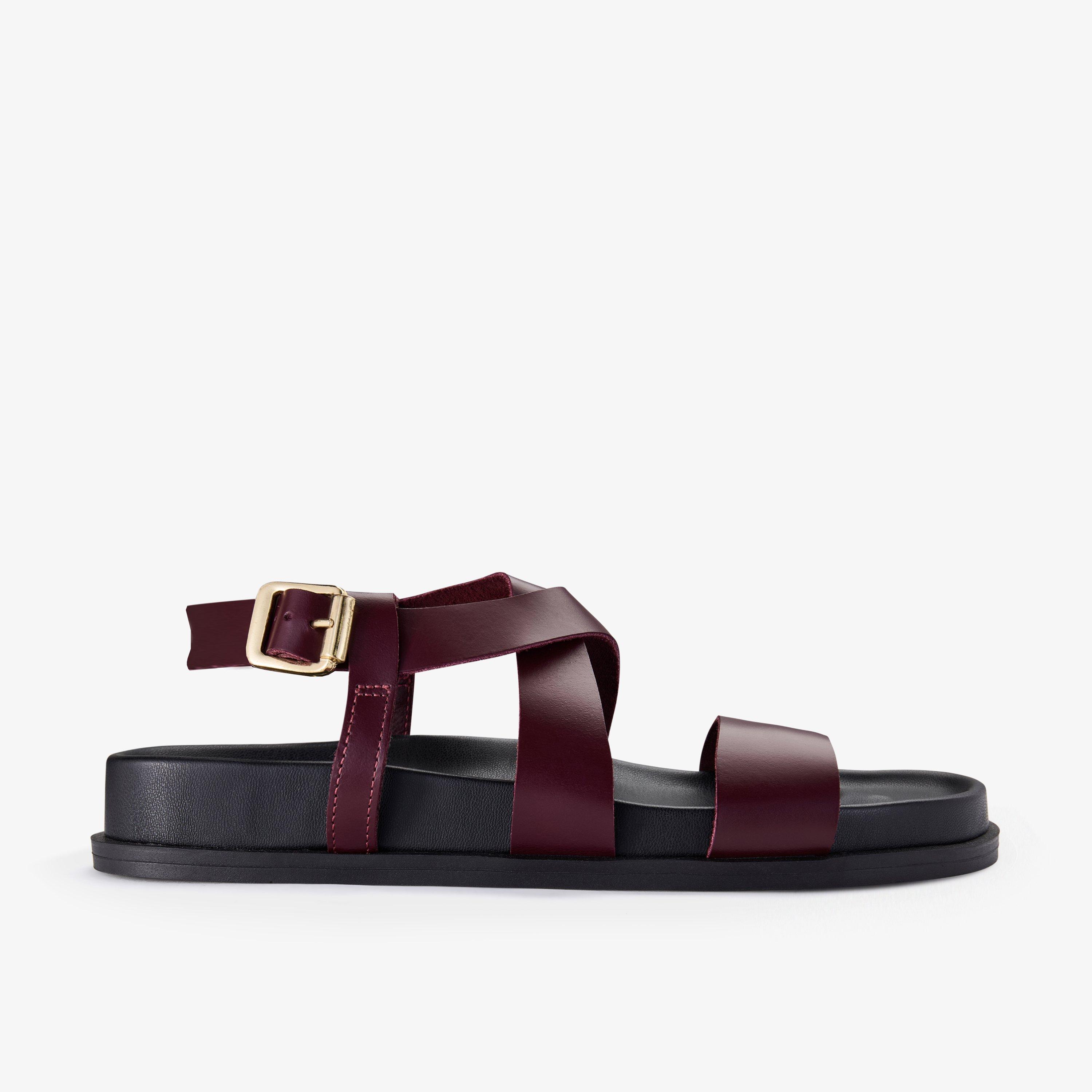 Zarlea Strap Burgundy Leather Flat Sandals, view 1 of 6