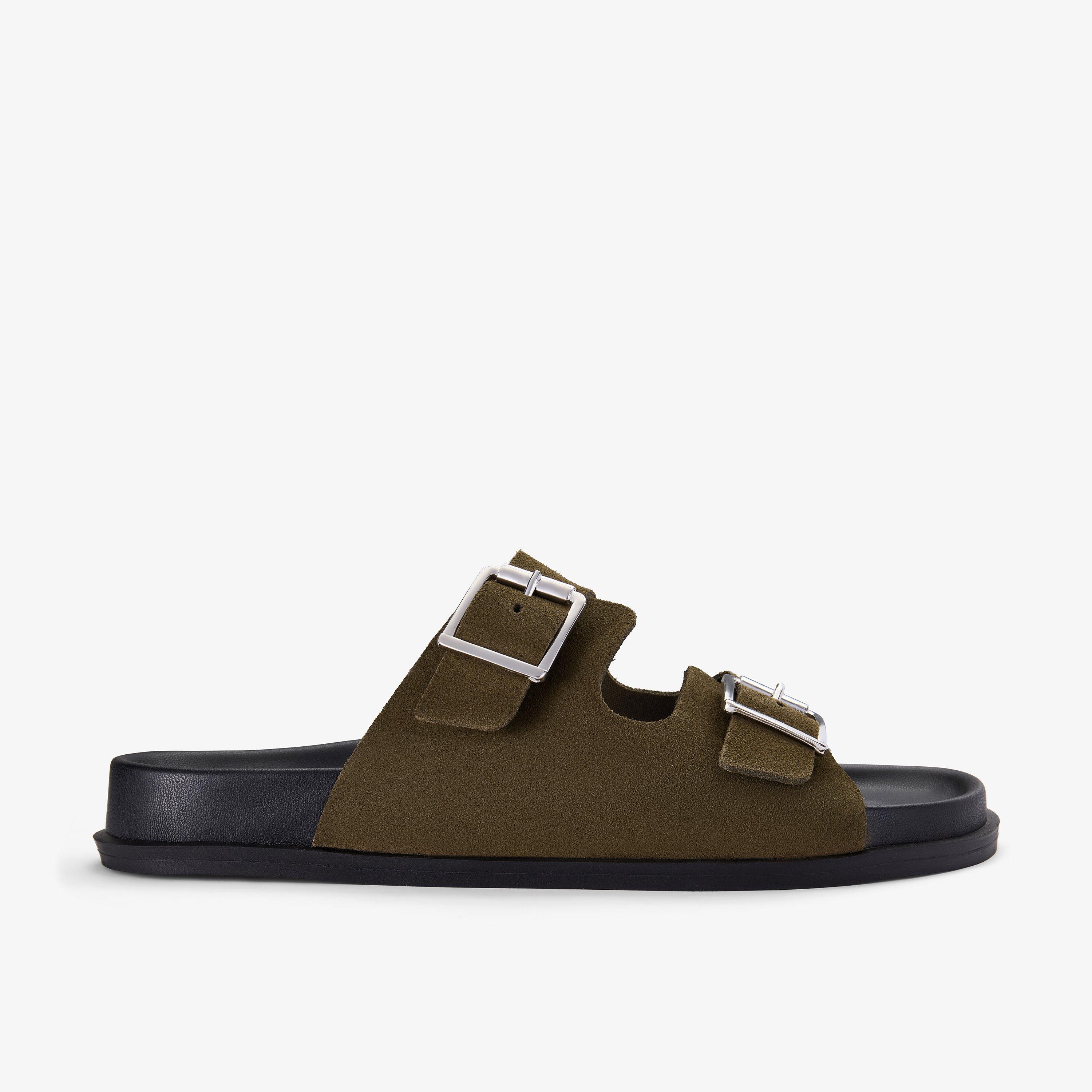 Zarlea Buckle Olive Suede Flat Sandals, view 1 of 6