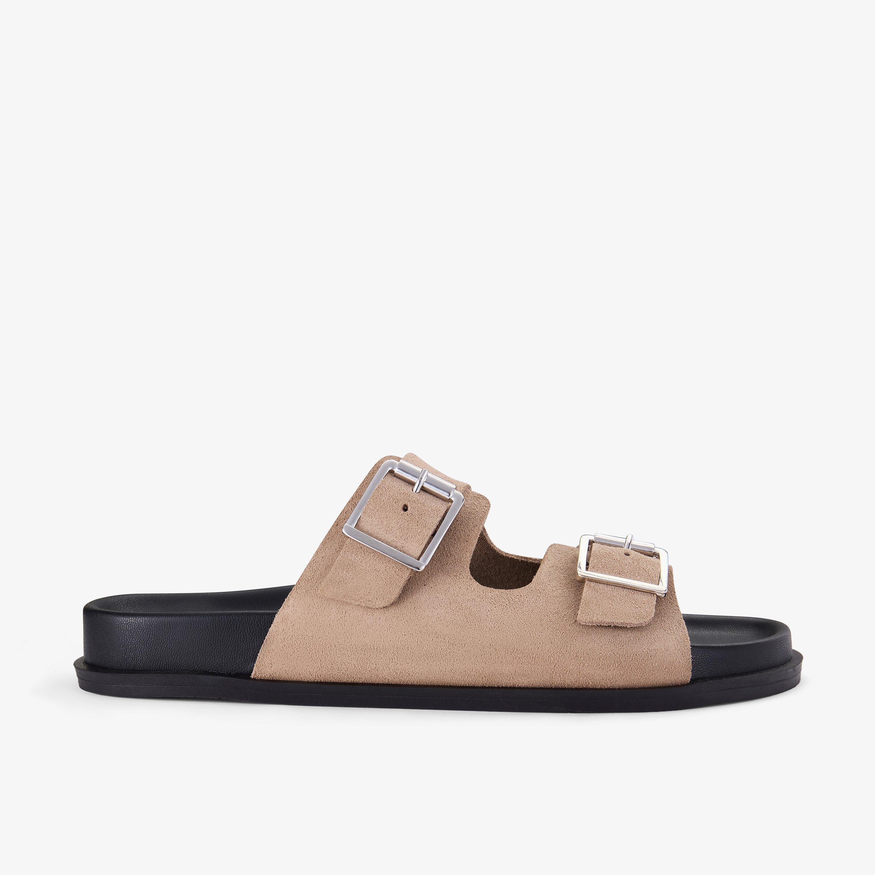 Zarlea Buckle Sand Suede Flat Sandals, view 1 of 6