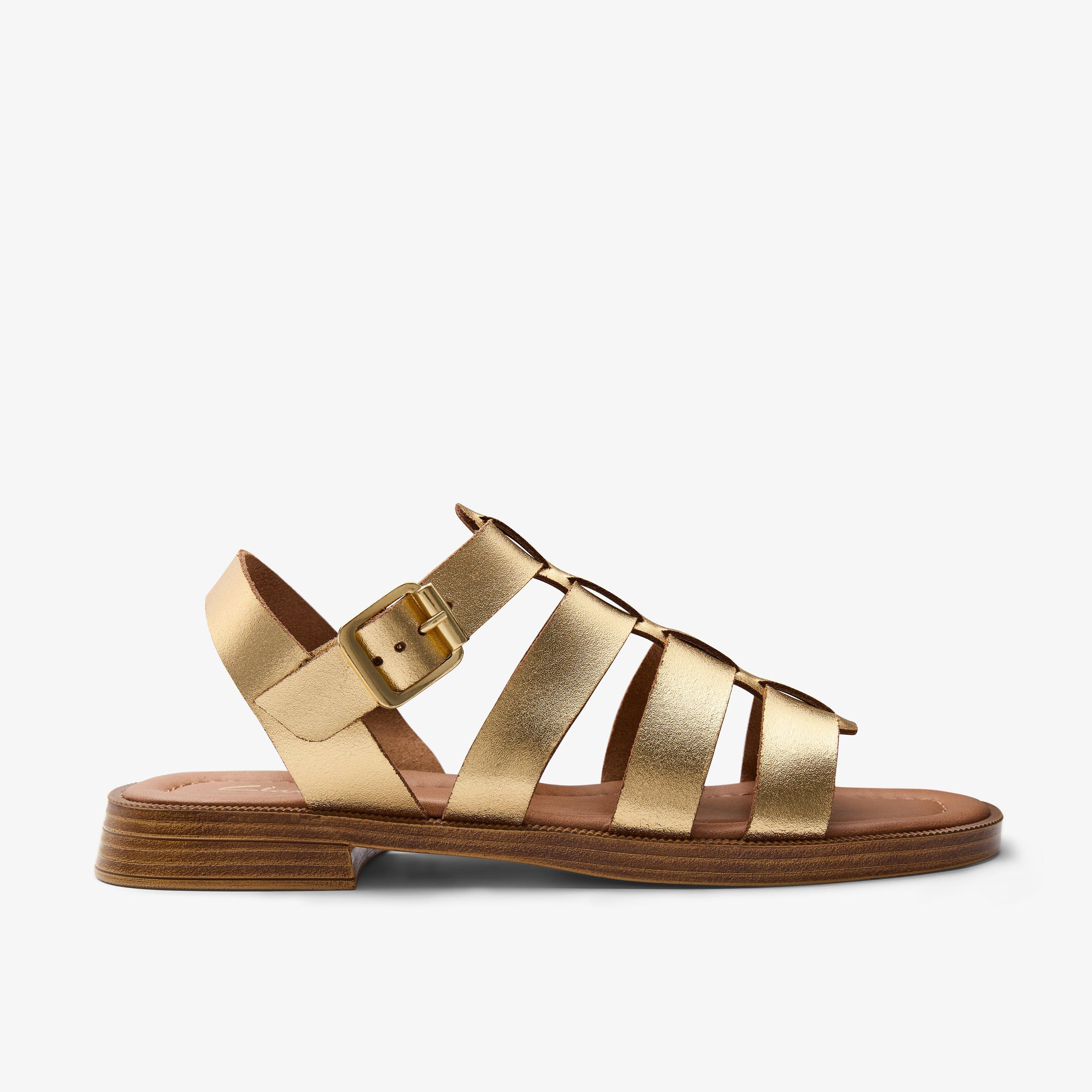 Tenara Strap Gold Leather Flat Sandals, view 1 of 6