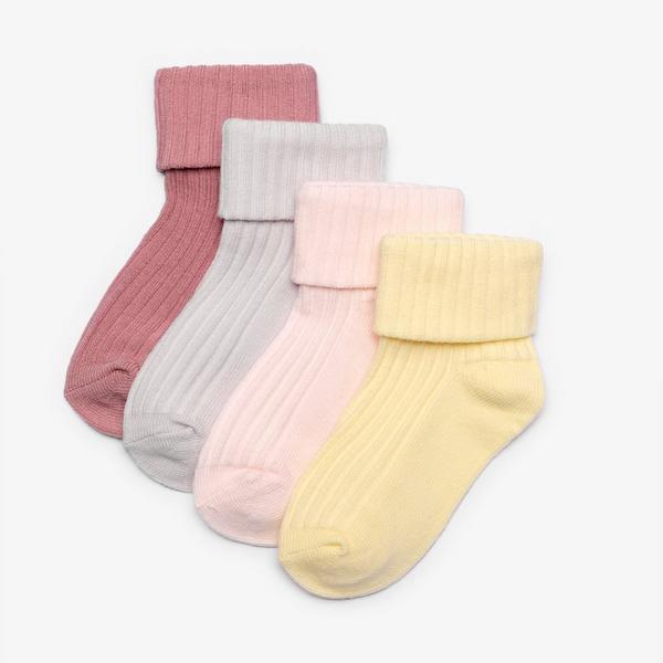 White Socks 4 Pack 6-12 Months — Pink