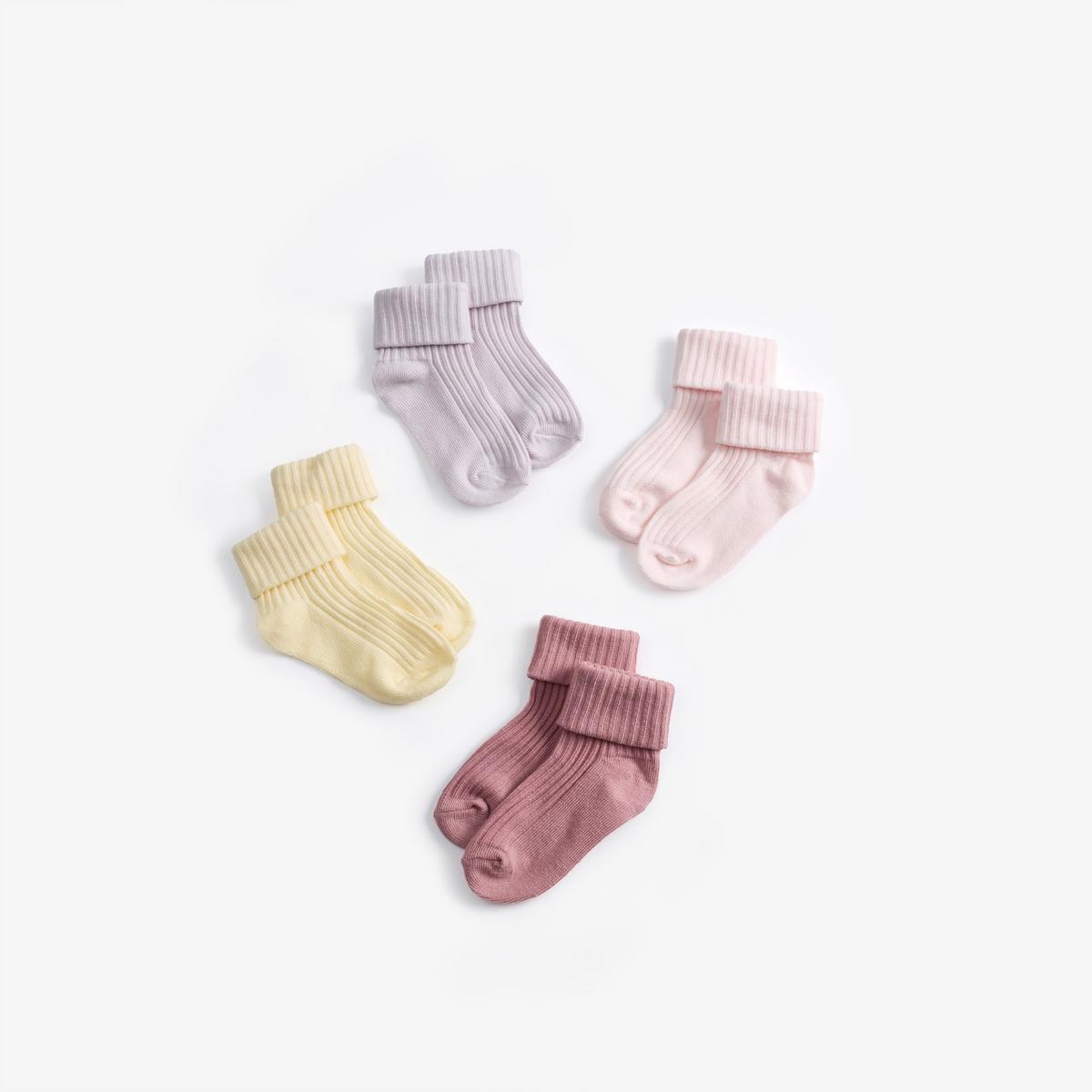 White Socks 4 Pack 6-12 Months — Pink