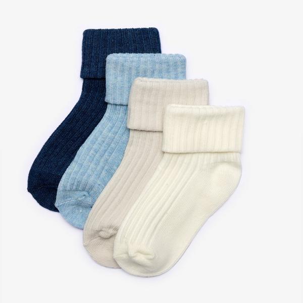 White Socks 4 Pack 6-12 Months — Blue