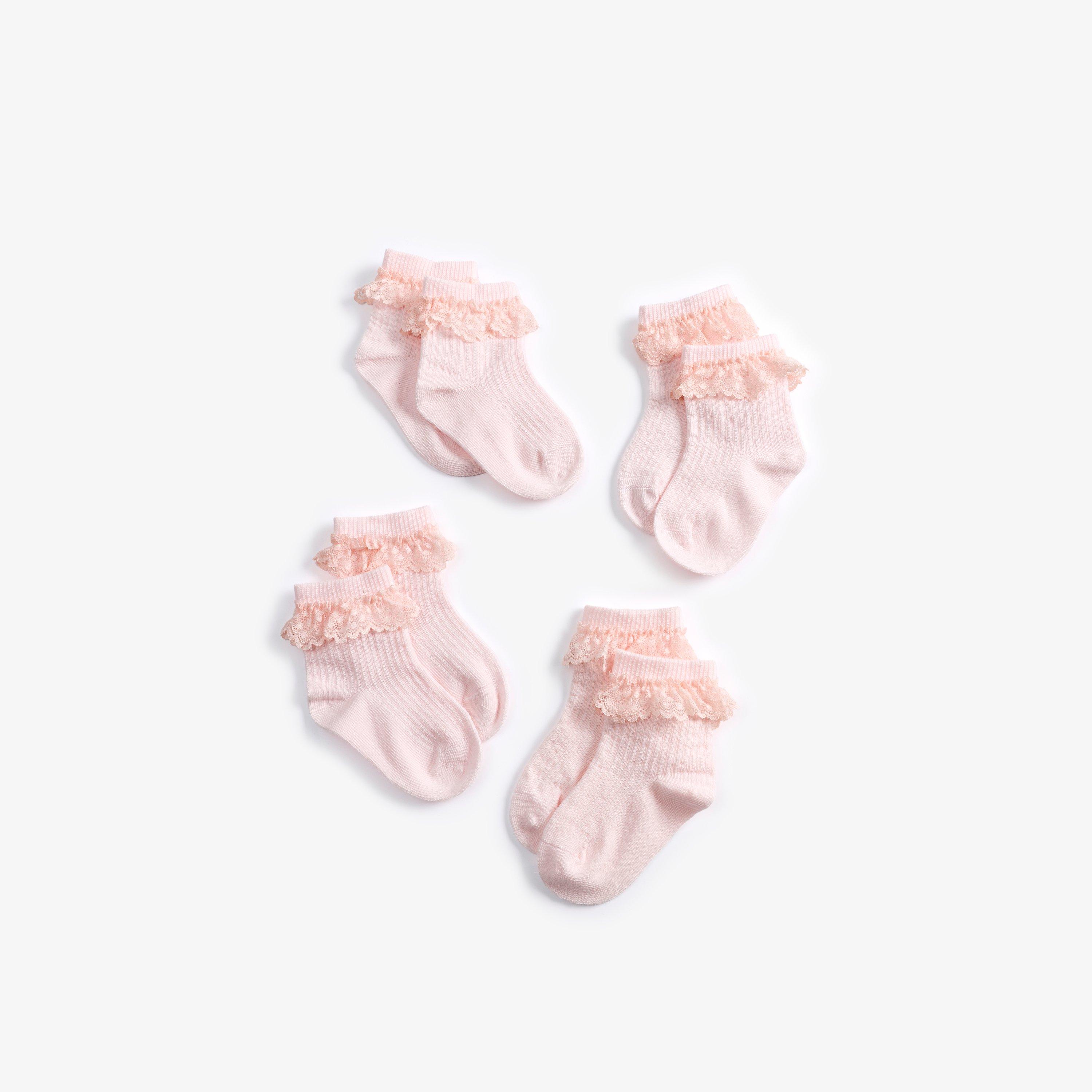 Frilly Socks 4 Pack White 0-6 Months — Pink
