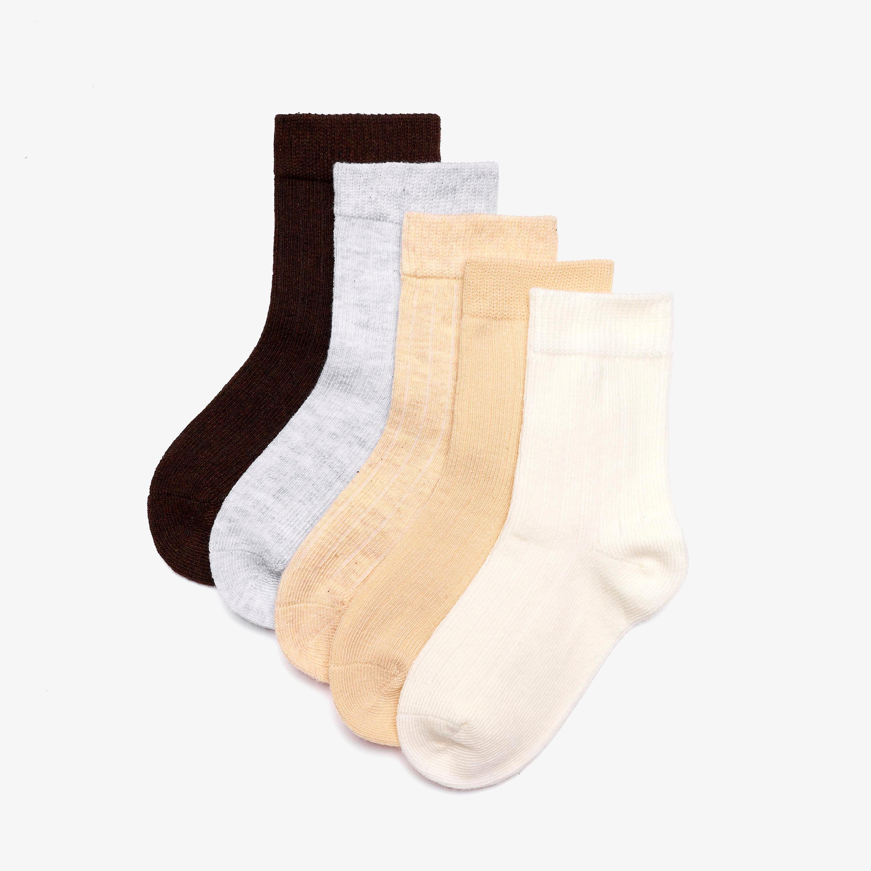 5 Pack Ribbed Crew Socks 1-2 years Beige Combination Socks, view 1 of 4