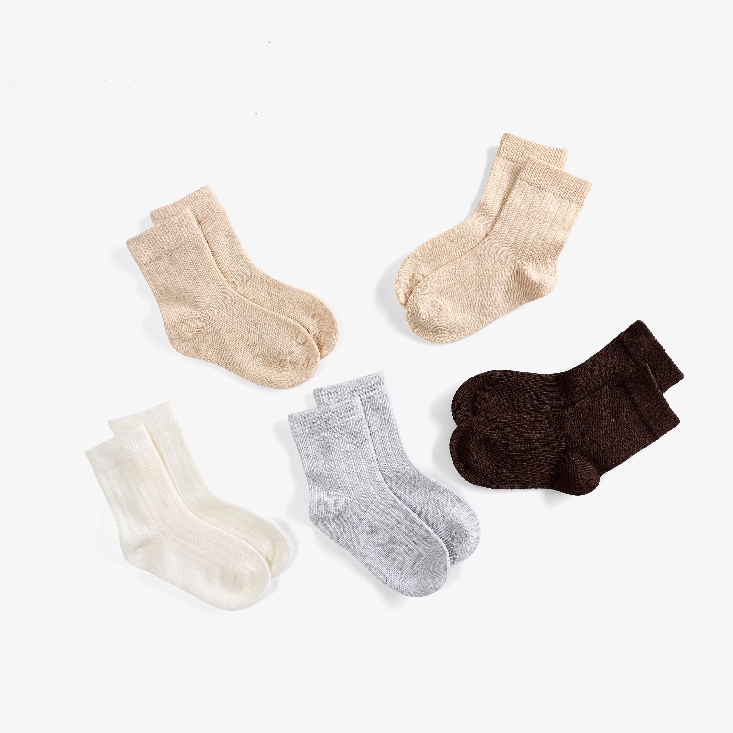5 Pack Ribbed Crew Socks 1-2 years Beige Combination Socks, view 2 of 4