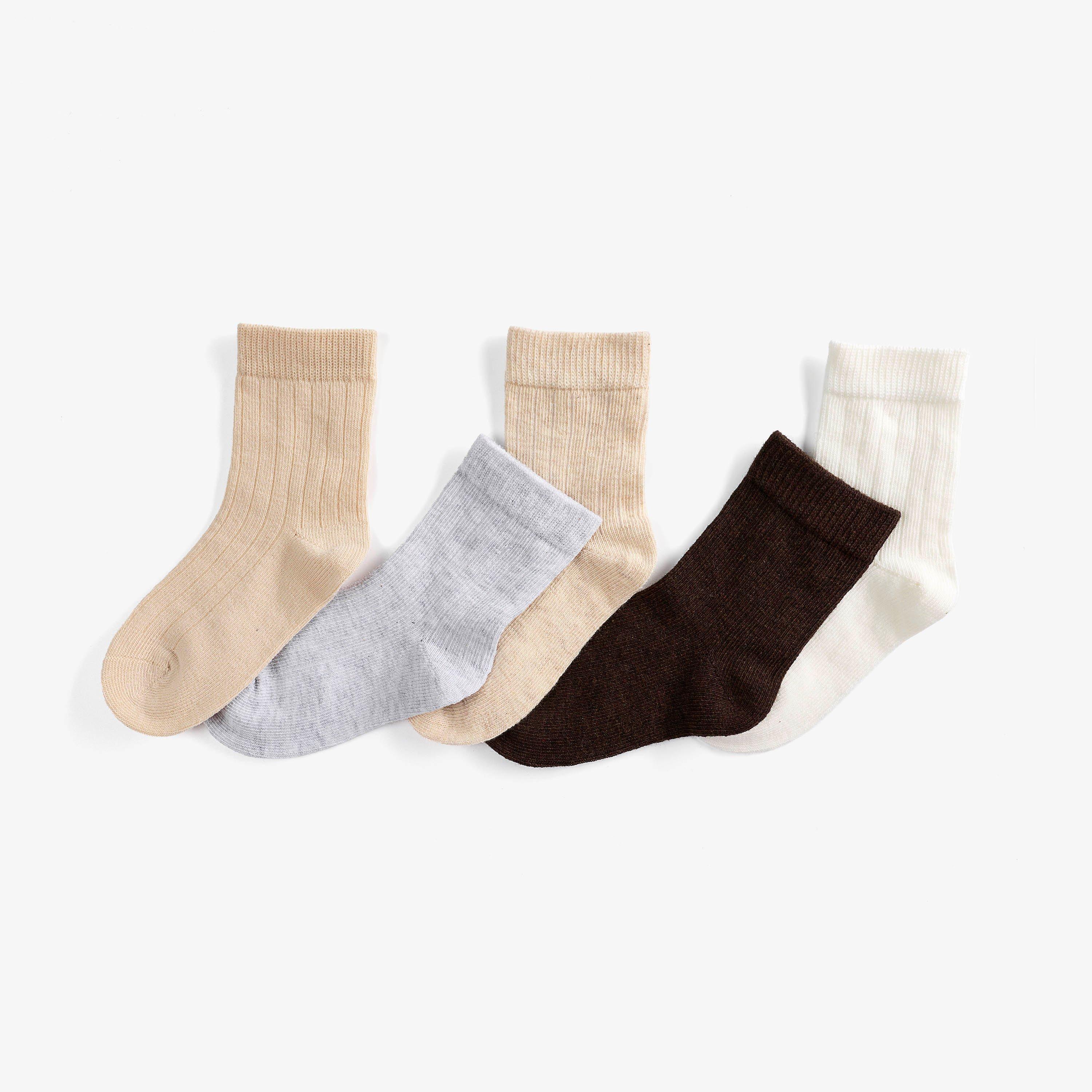 5 Pack Ribbed Crew Socks 1-2 years Beige Combination Socks, view 3 of 4