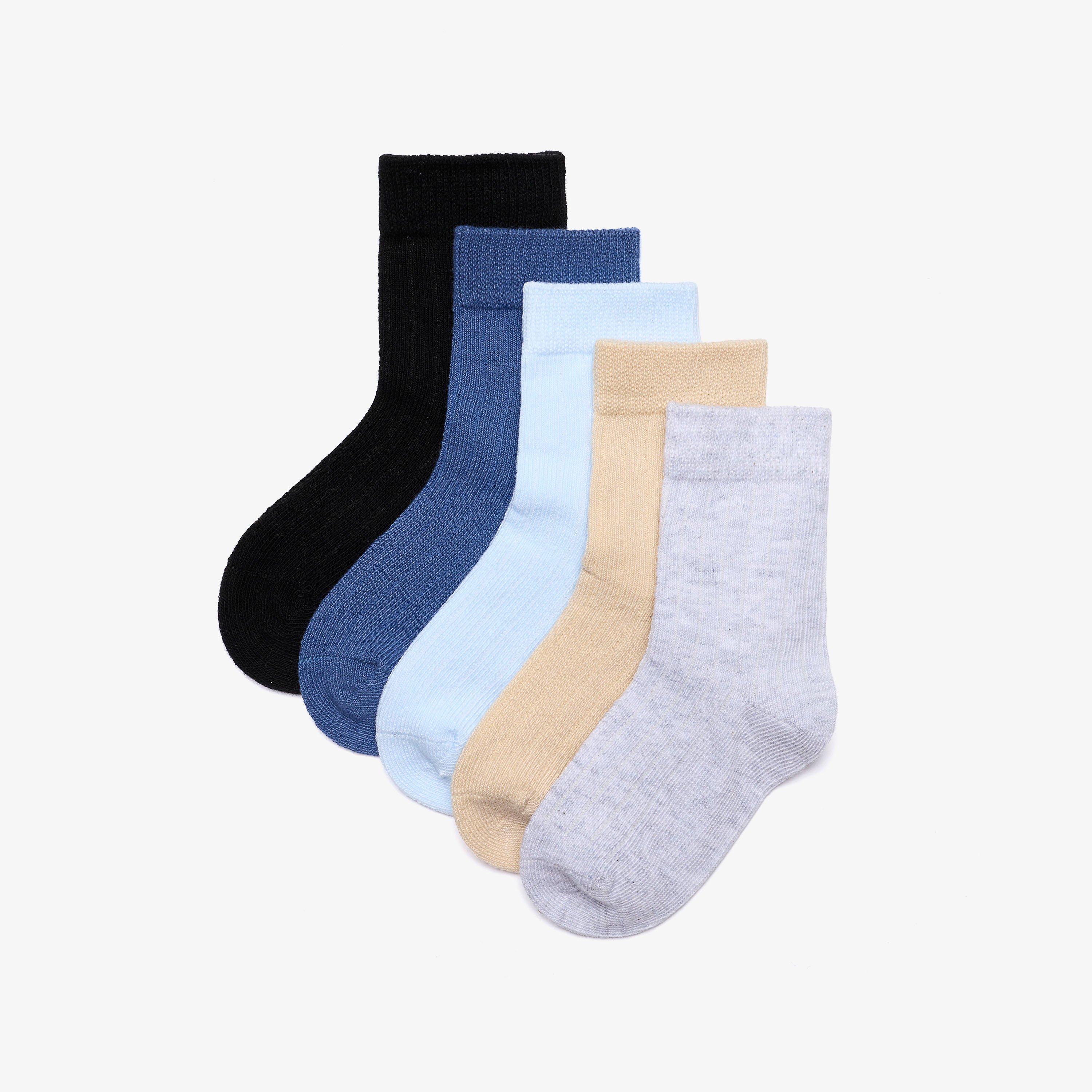 5 Pack Ribbed Crew Socks 1-2 years Blue Multicolour Socks, view 1 of 4