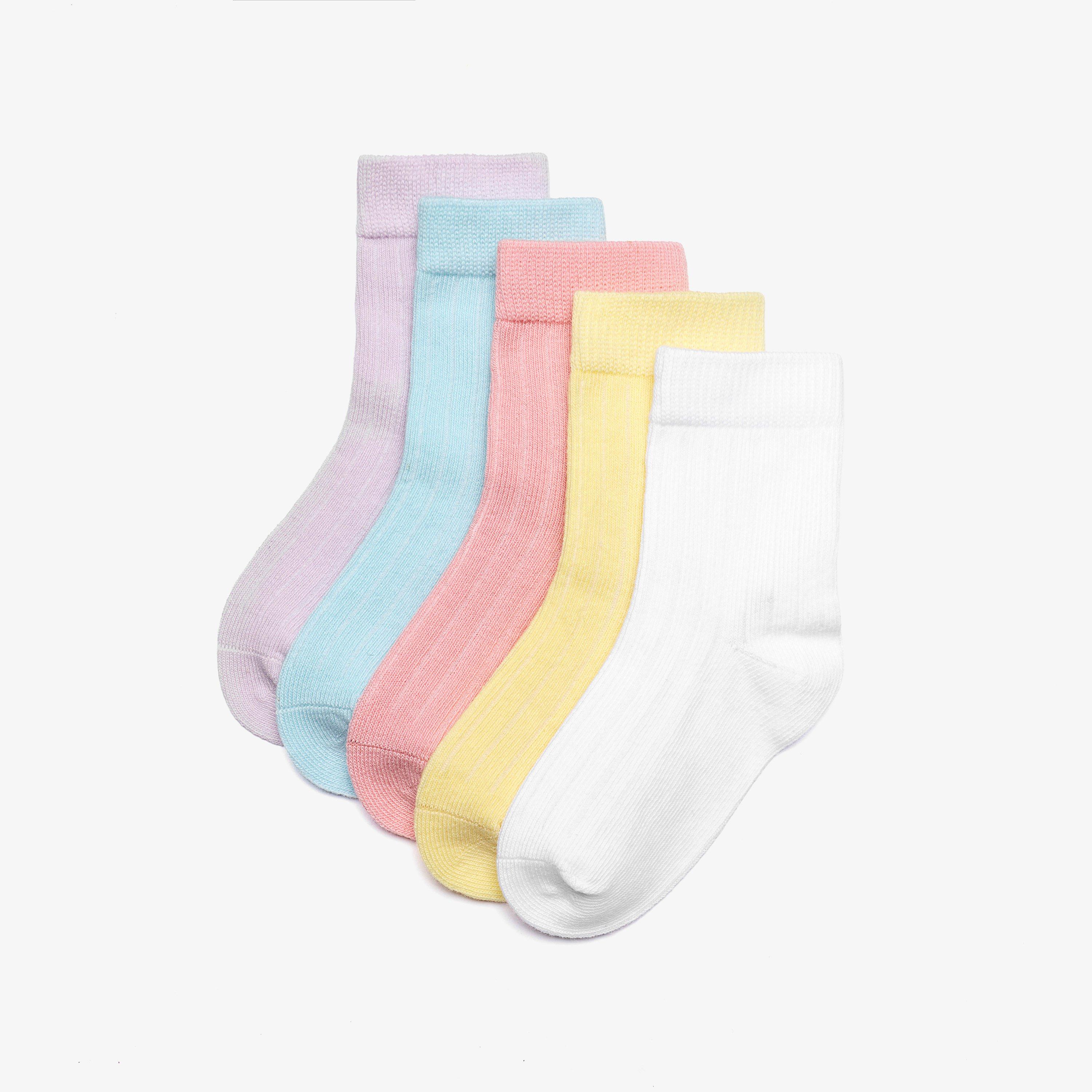 5 Pack Ribbed Crew Socks 1-2 years Pink Multicolour Socks, view 1 of 4
