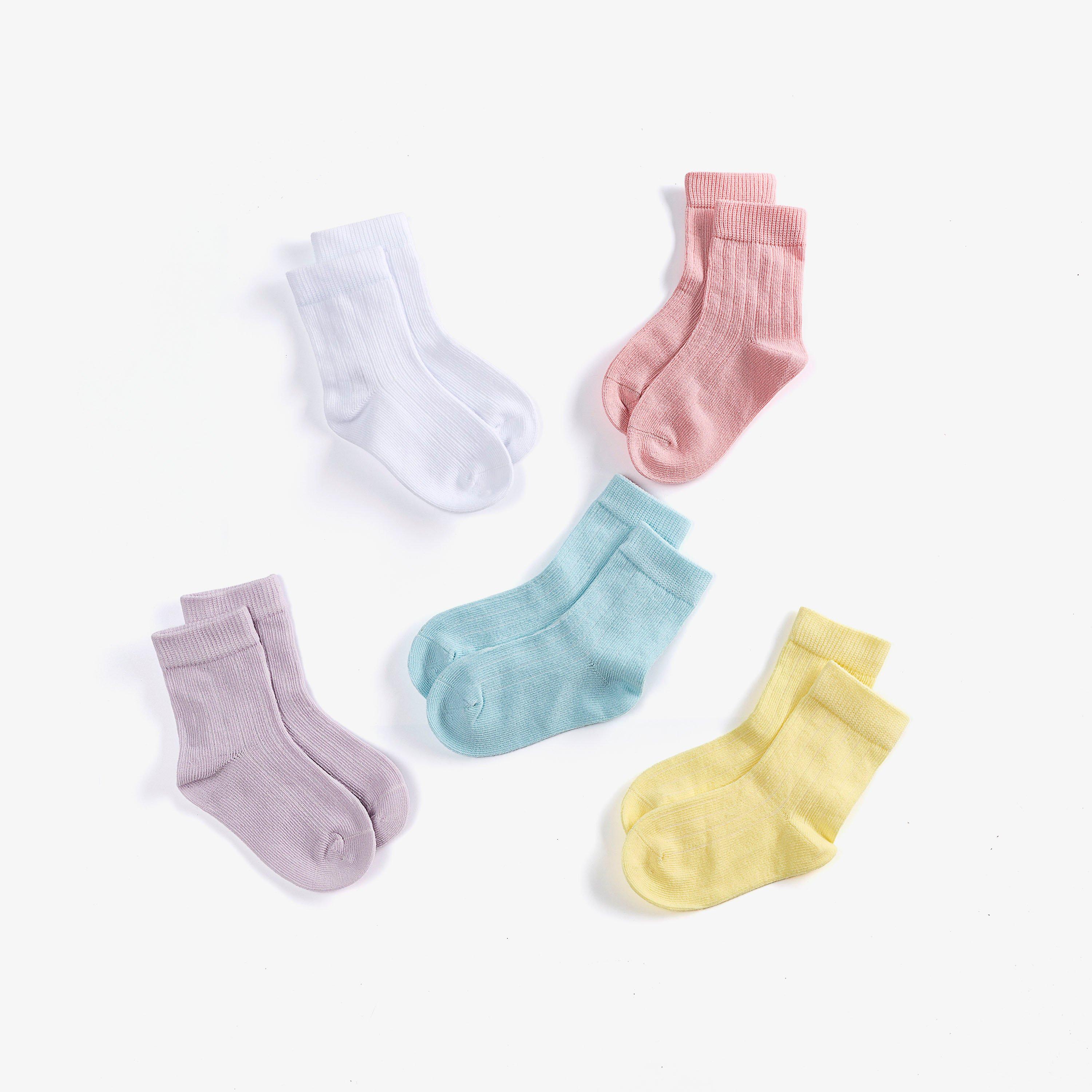 5 Pack Ribbed Crew Socks 1-2 years Pink Multicolour Socks, view 2 of 4