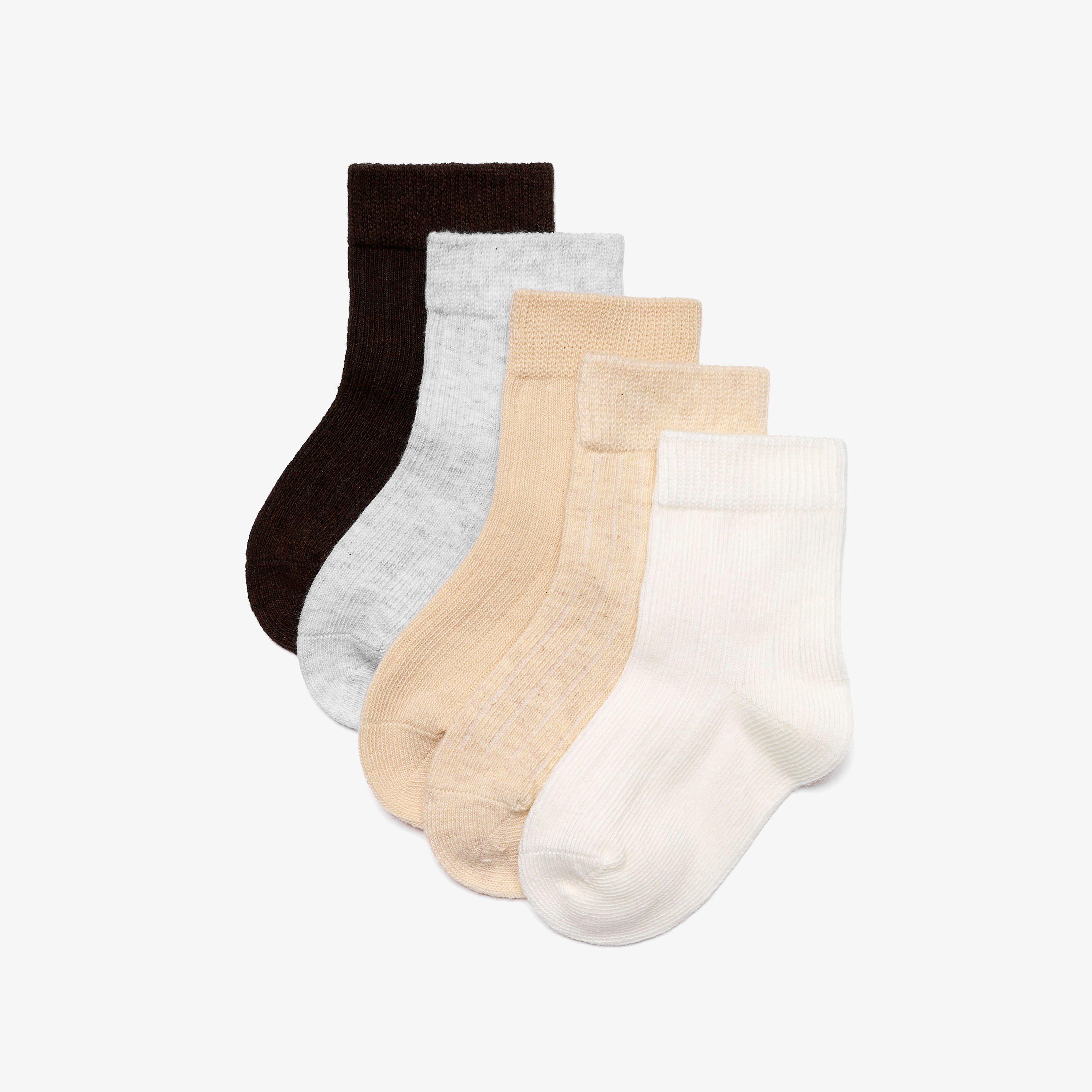 5 Pack Ribbed Crew Socks 6-12 months Beige Combination Socks, view 1 of 4