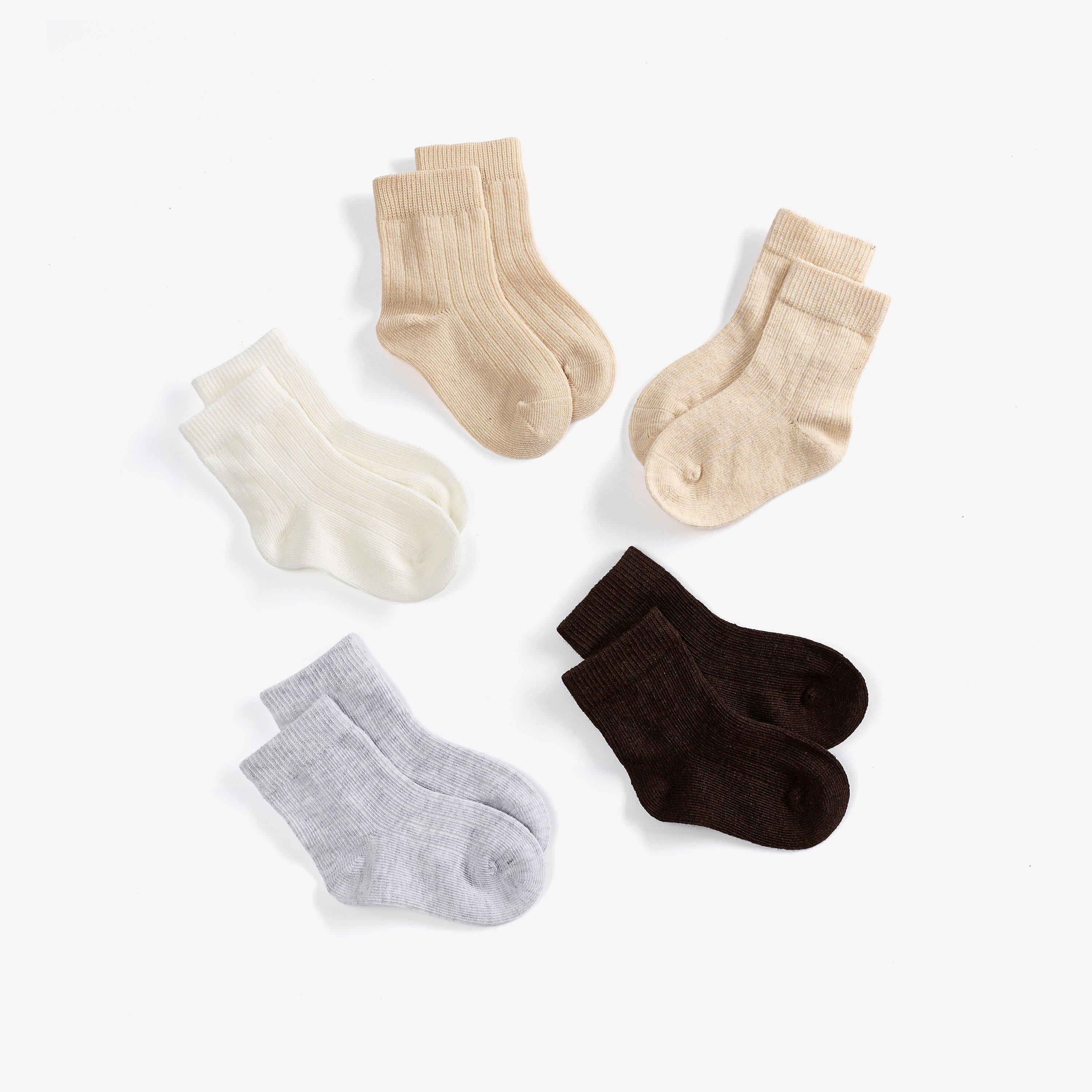 5 Pack Ribbed Crew Socks 6-12 months Beige Combination Socks, view 2 of 4