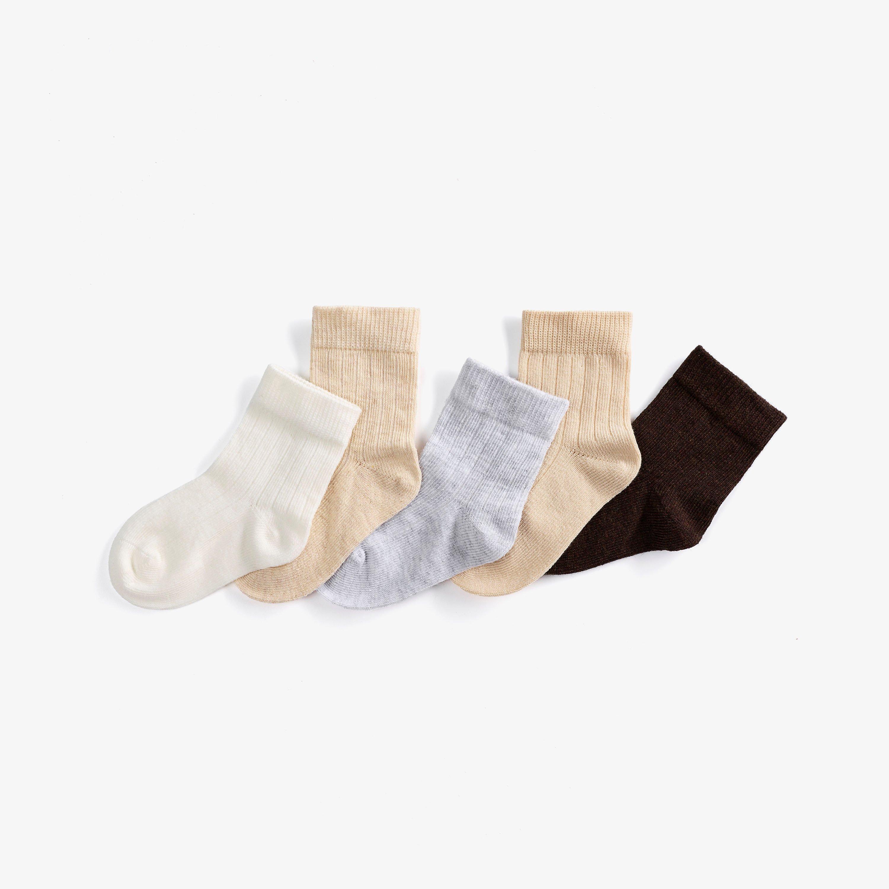 5 Pack Ribbed Crew Socks 6-12 months Beige Combination Socks, view 3 of 4