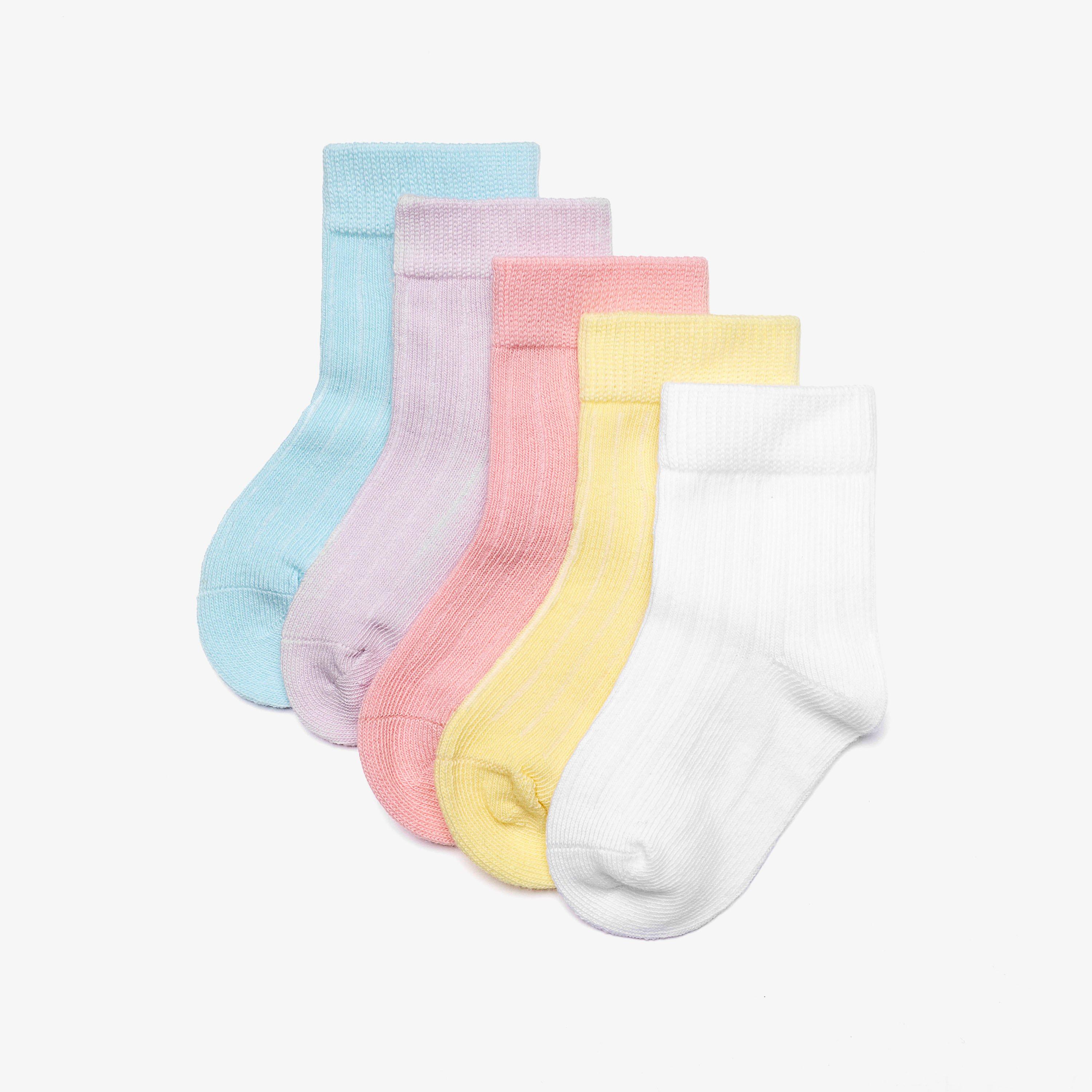 5 Pack Ribbed Crew Socks 6-12 months Pink Multicolour Socks, view 1 of 4