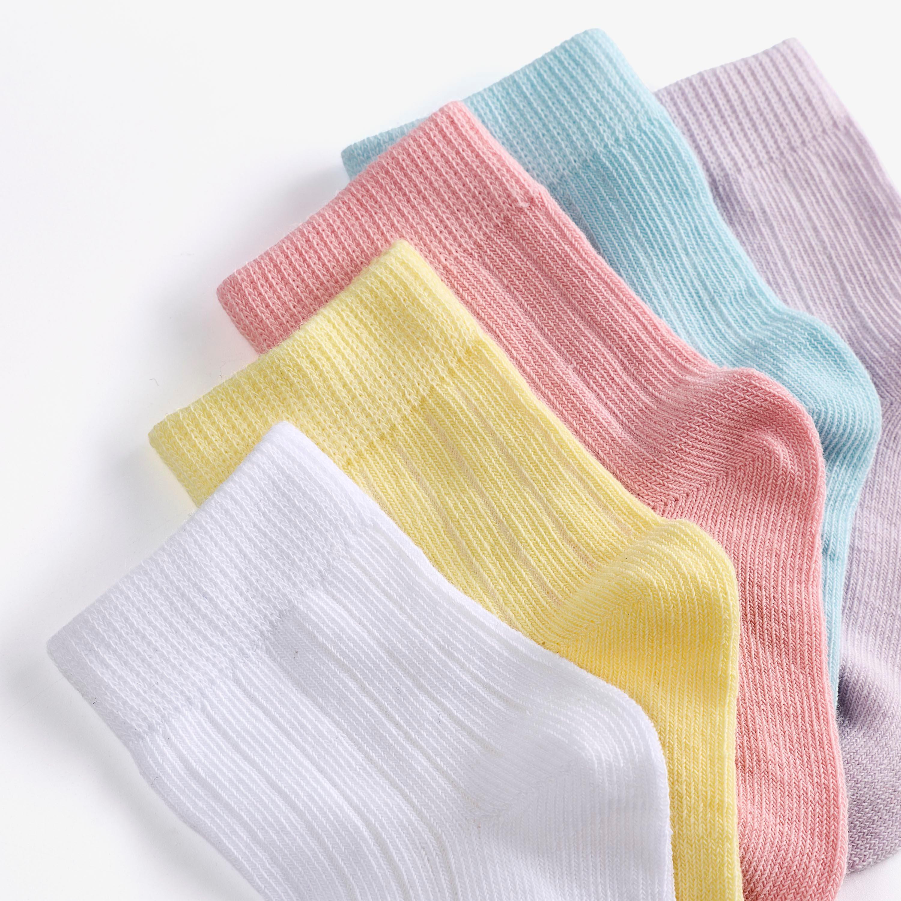 5 Pack Ribbed Crew Socks 6-12 months Pink Multicolour Socks, view 4 of 4
