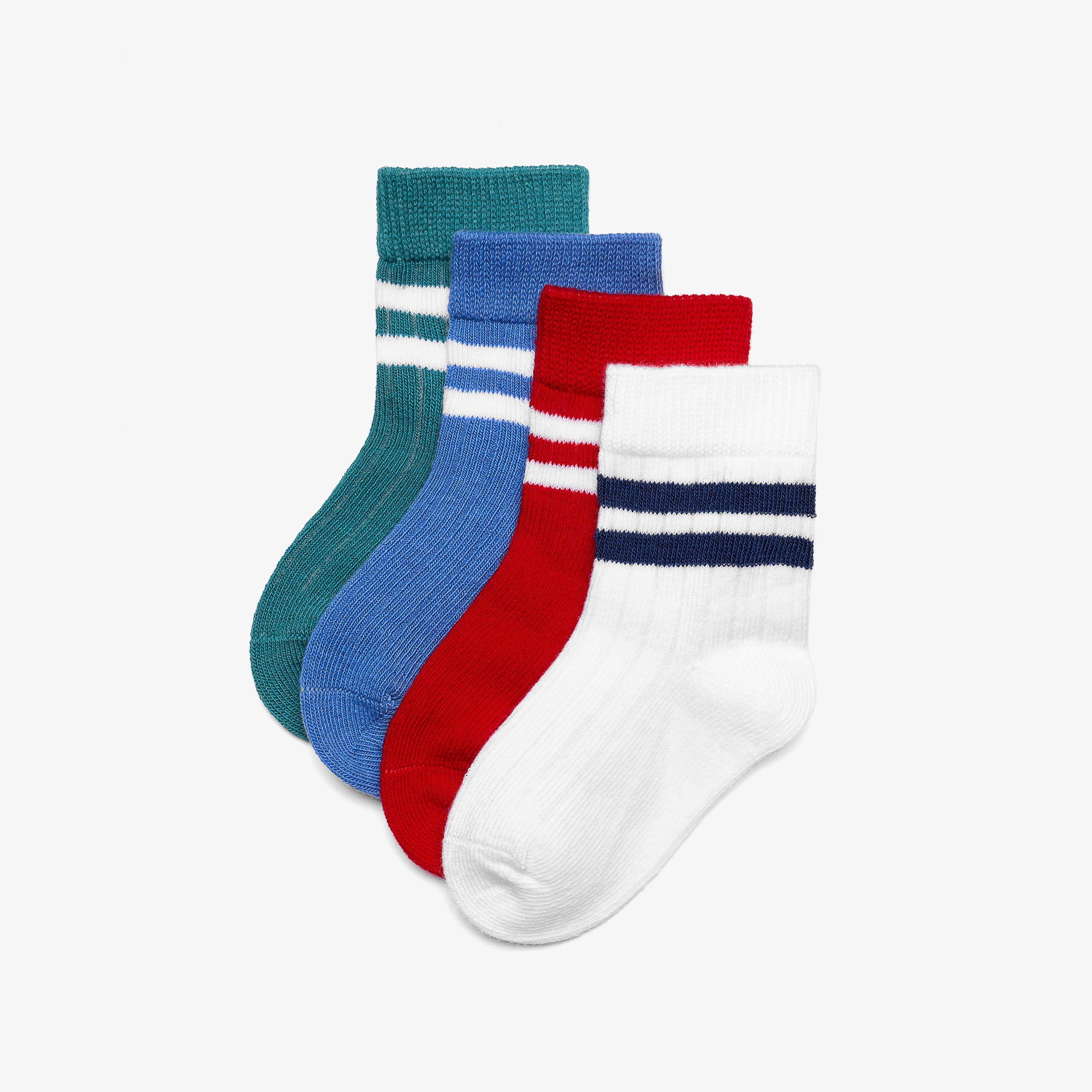 4 Pack Stripe Socks 6-12 months Blue Multicolour Socks, view 1 of 4