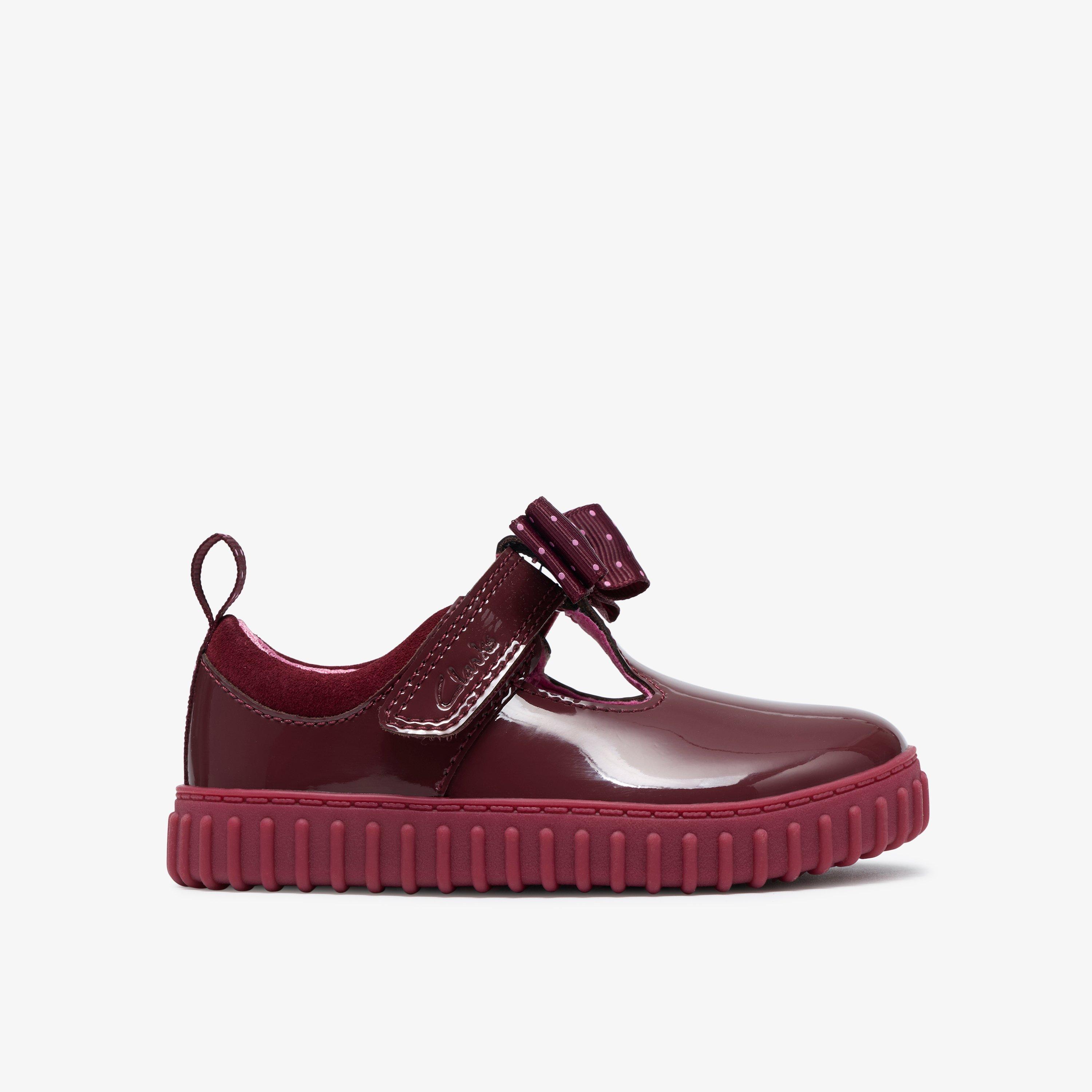 Cove Bow Toddler Burgundy Patent T Bar Shoes Riptape, view 1 of 6