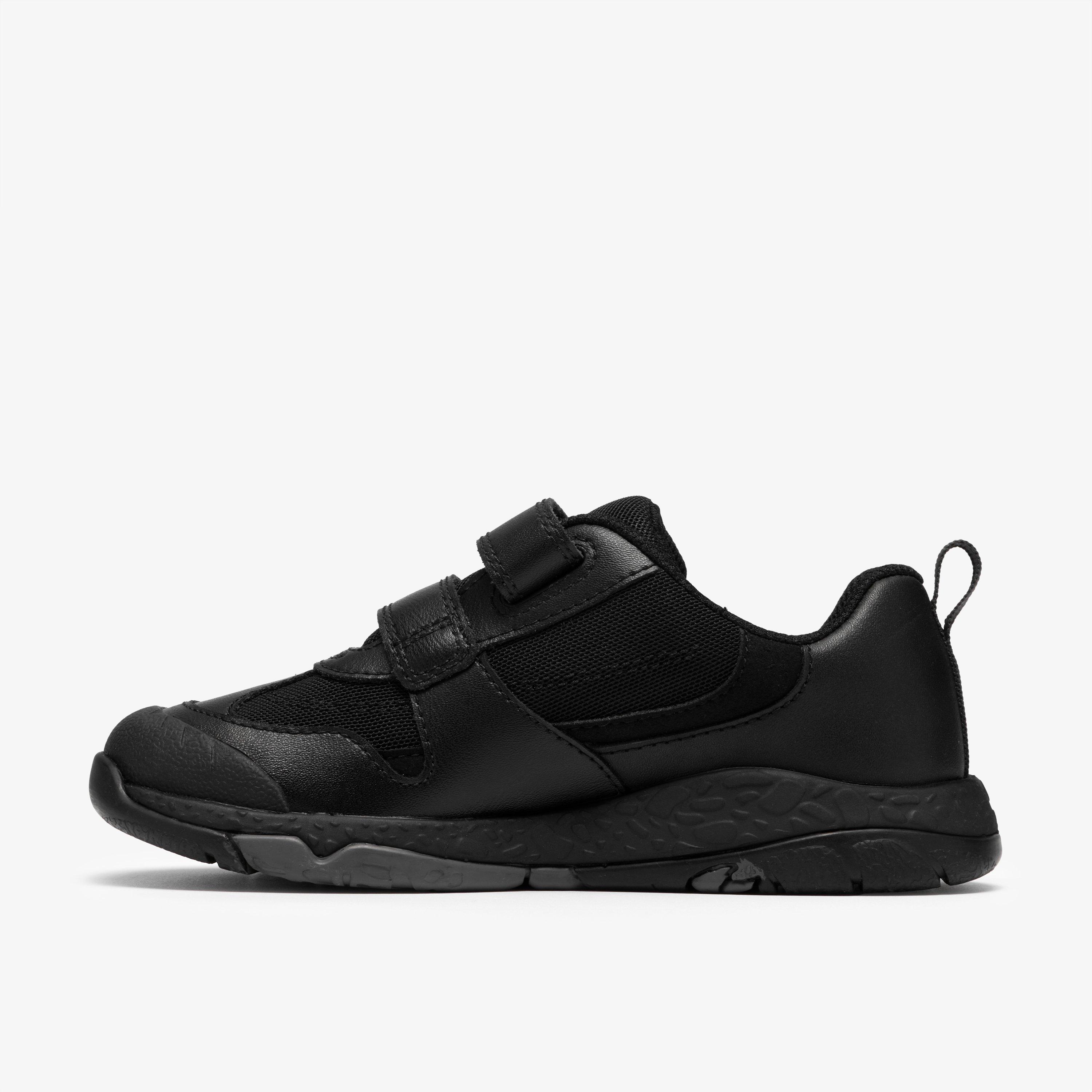 Steggy Soar Kid Black Leather Trainers Riptape School Shoes, view 2 of 6
