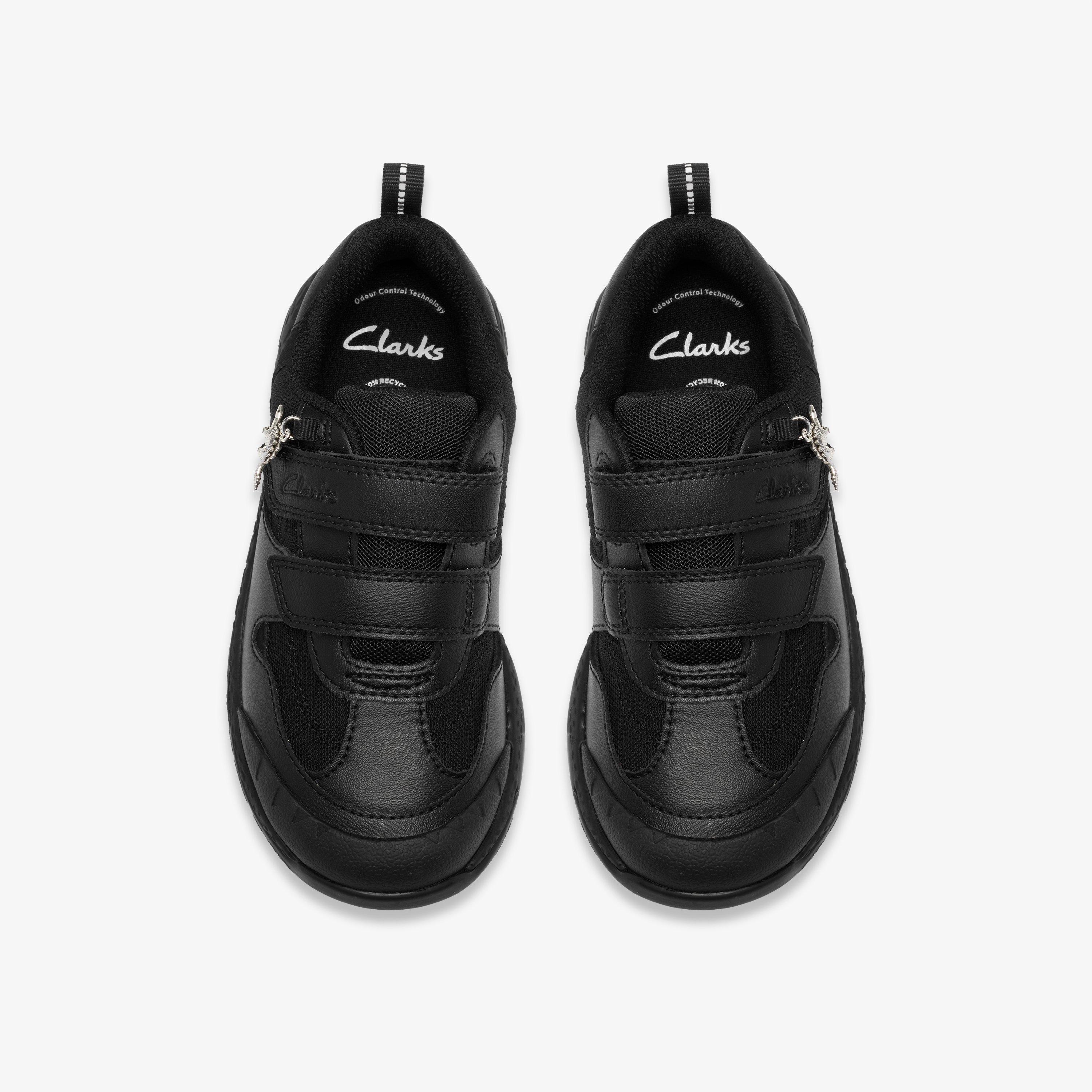 Steggy Soar Kid Black Leather Trainers Riptape School Shoes, view 6 of 6
