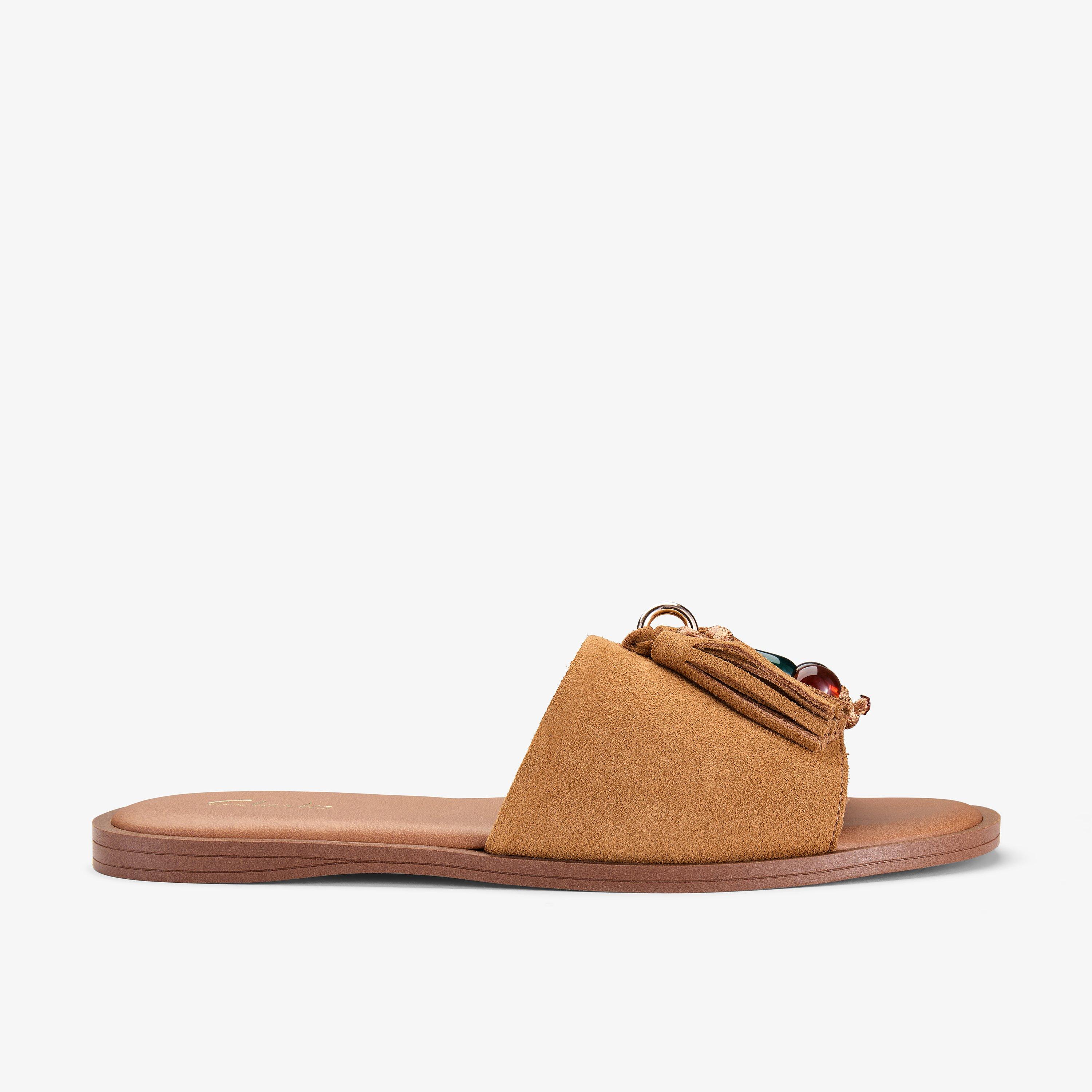 Trala Bead Tan Suede Flat Sandals, view 1 of 6