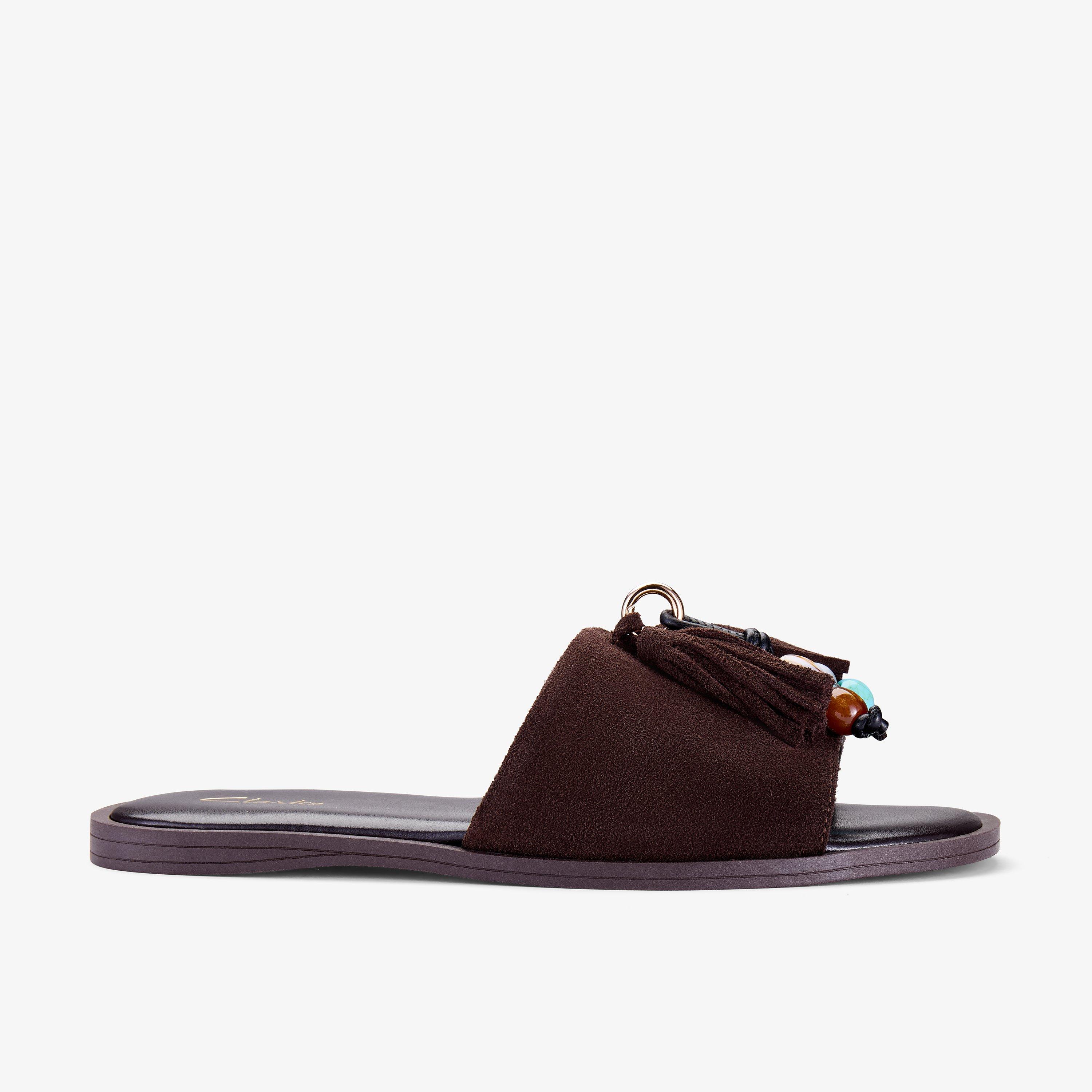 Trala Bead Brown Suede Flat Sandals, view 1 of 6