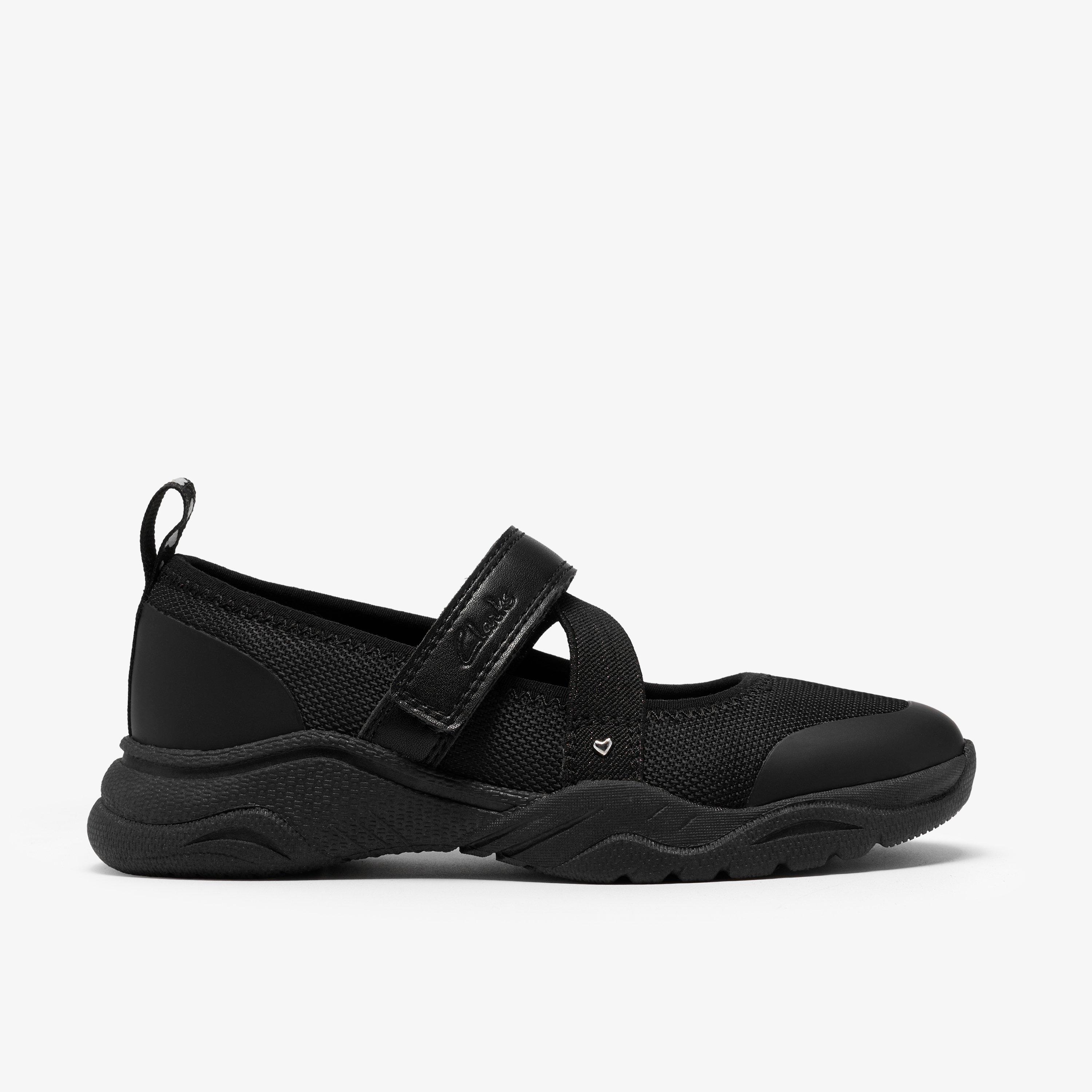 Feather Wish Kid Black Mary Jane Riptape School Shoes, view 1 of 6