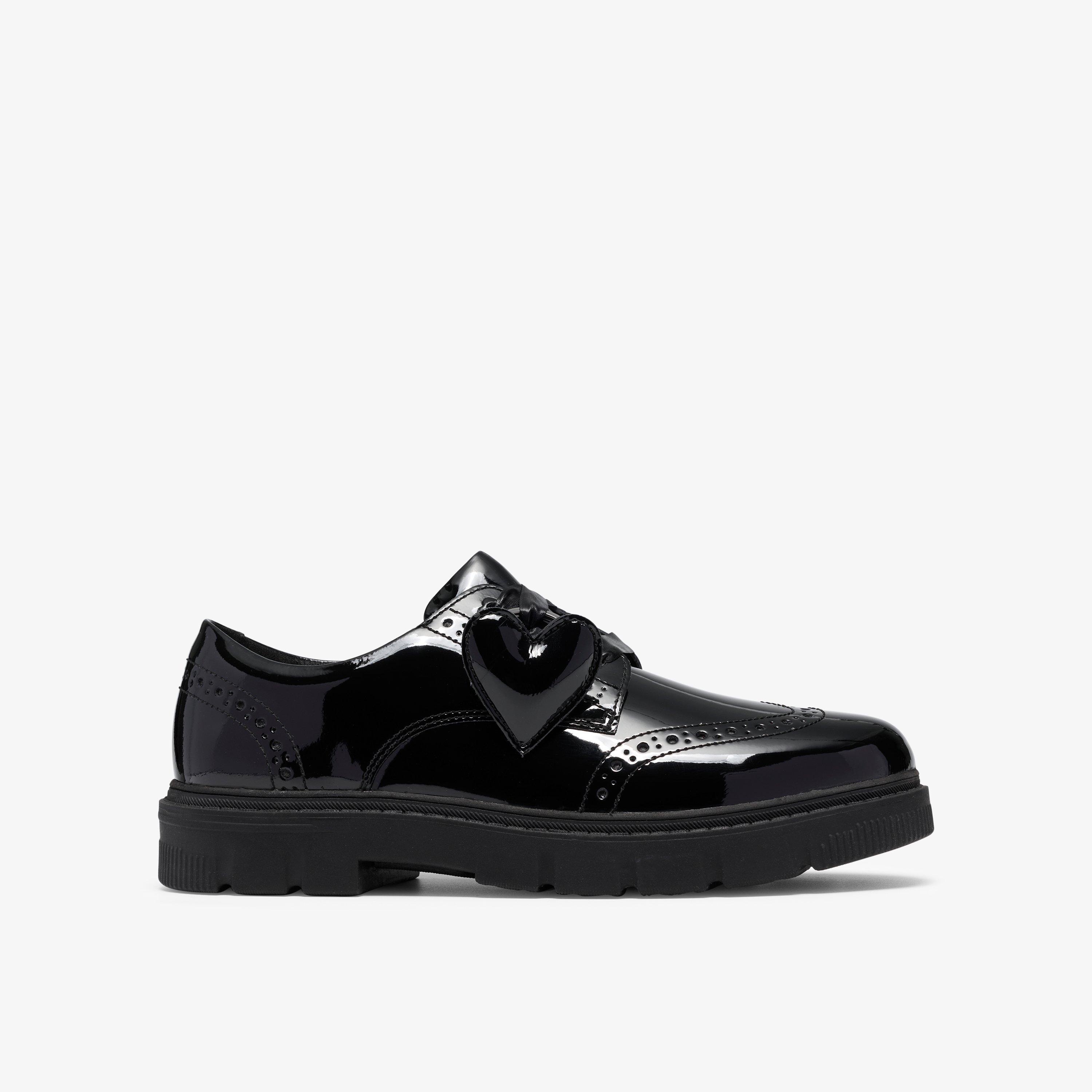 Lorcam Lace Youth Black Patent Lace Up School Shoes, view 1 of 8