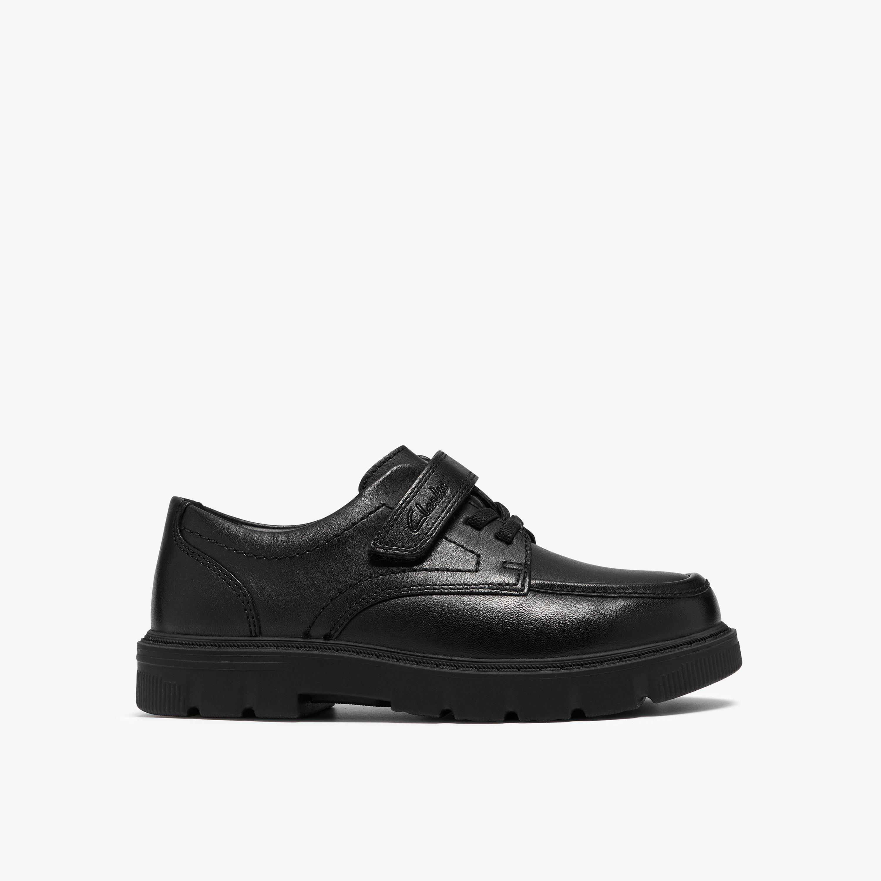 Lorcam Lane Kid Black Leather Derby Shoe Riptape School Shoes, view 1 of 6