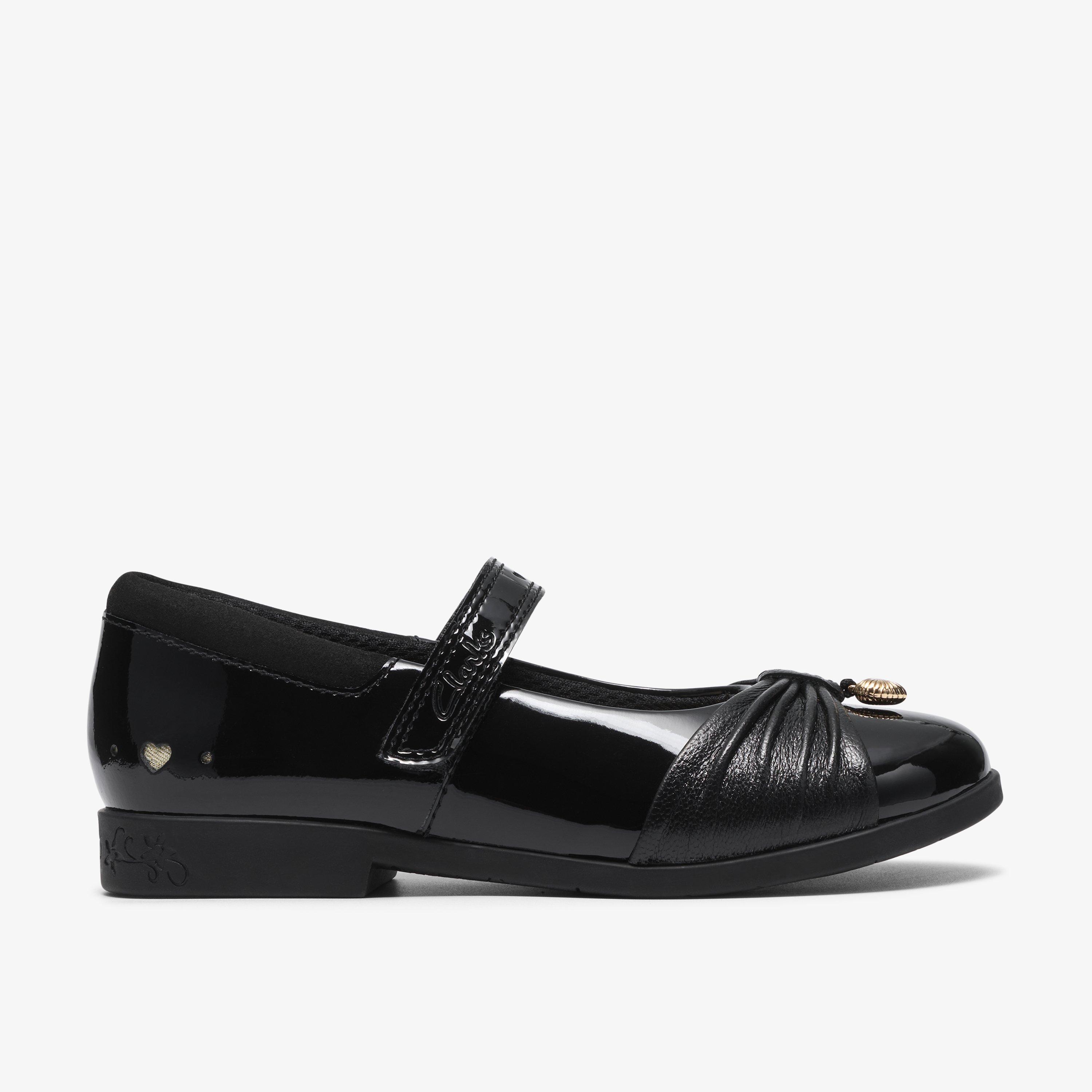 Lock Gem Kid Black Patent Mary Jane Riptape School Shoes, view 1 of 6