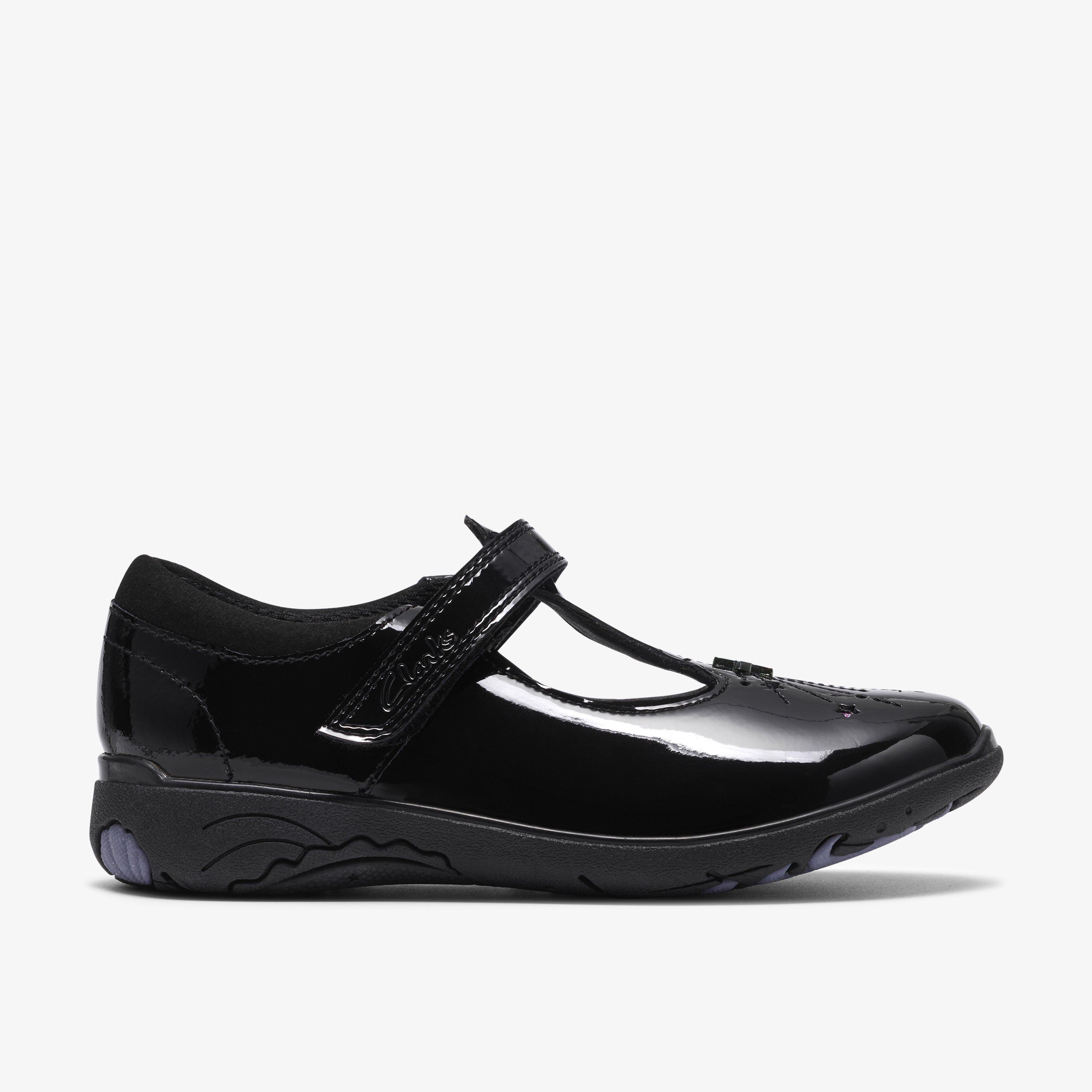 Relda Magic Kid Black Patent T Bar Shoes Riptape School Shoes, view 1 of 6