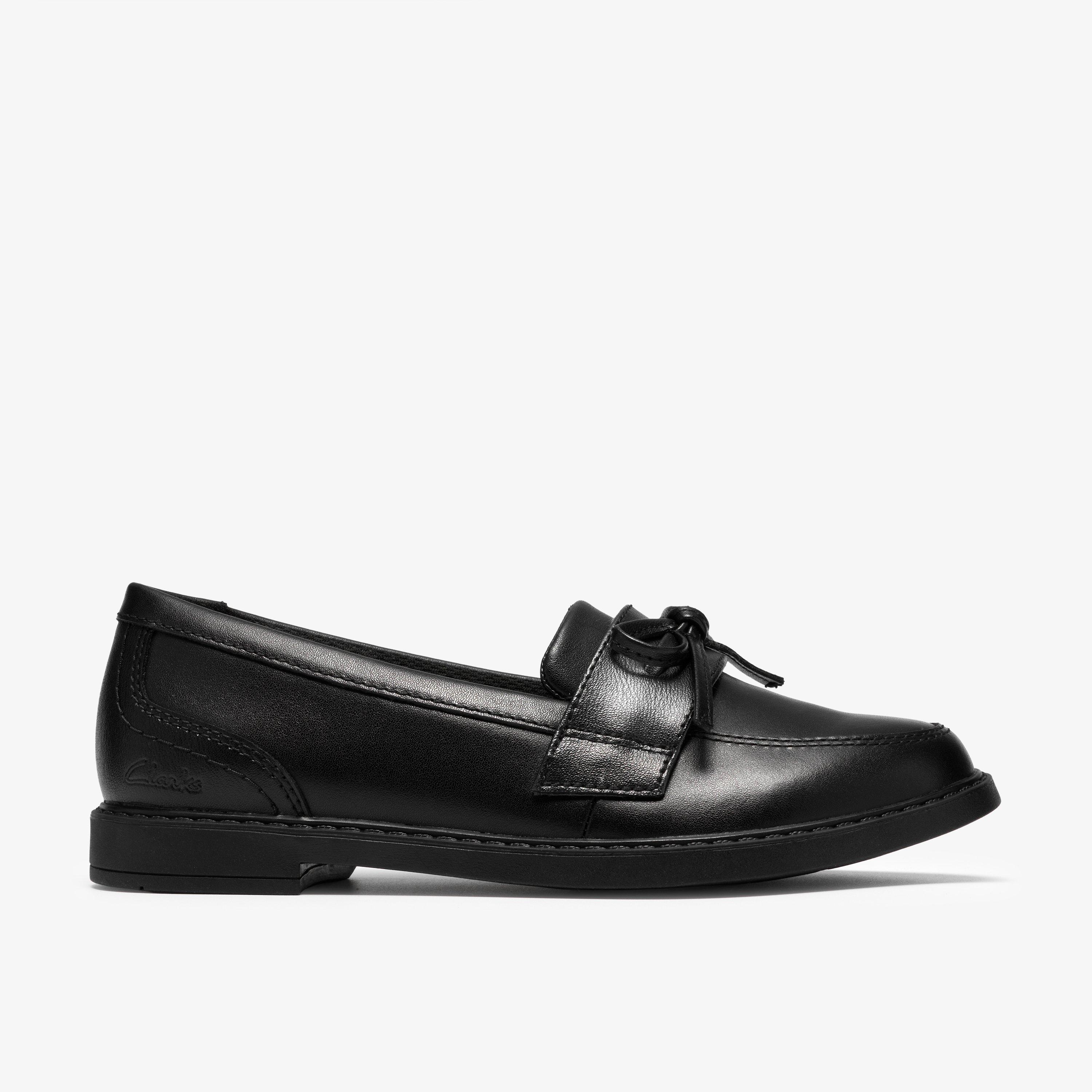 Scala Lane Older Black Leather Loafers Slip Ons School Shoes, view 1 of 6