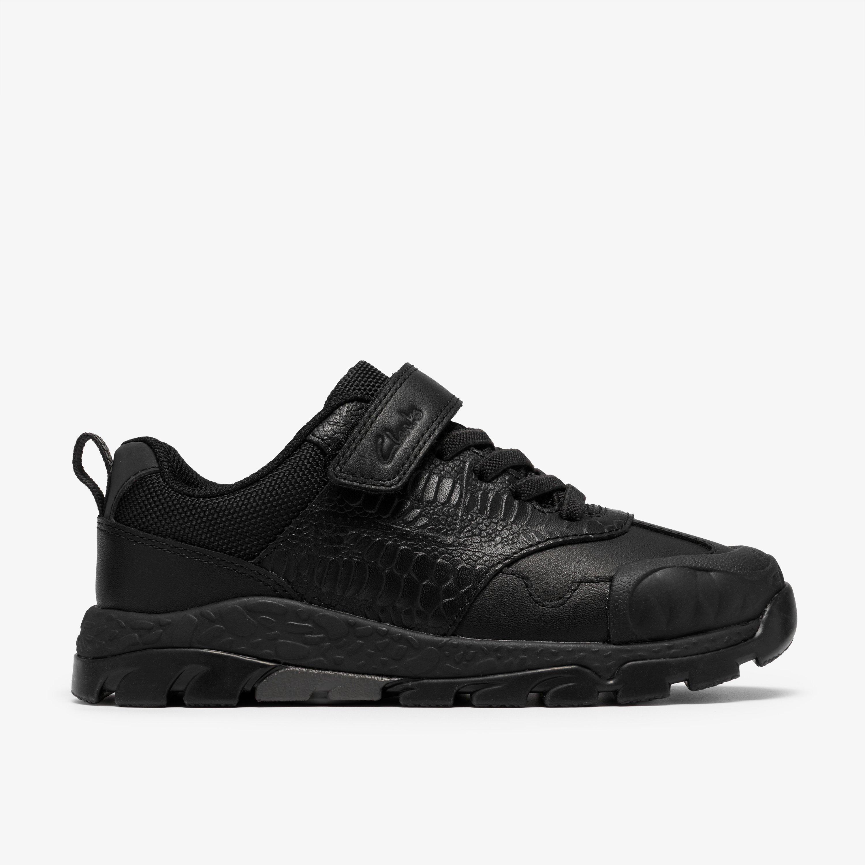 Steggy 2 Soar Kid Black Leather Trainers Riptape School Shoes, view 1 of 6