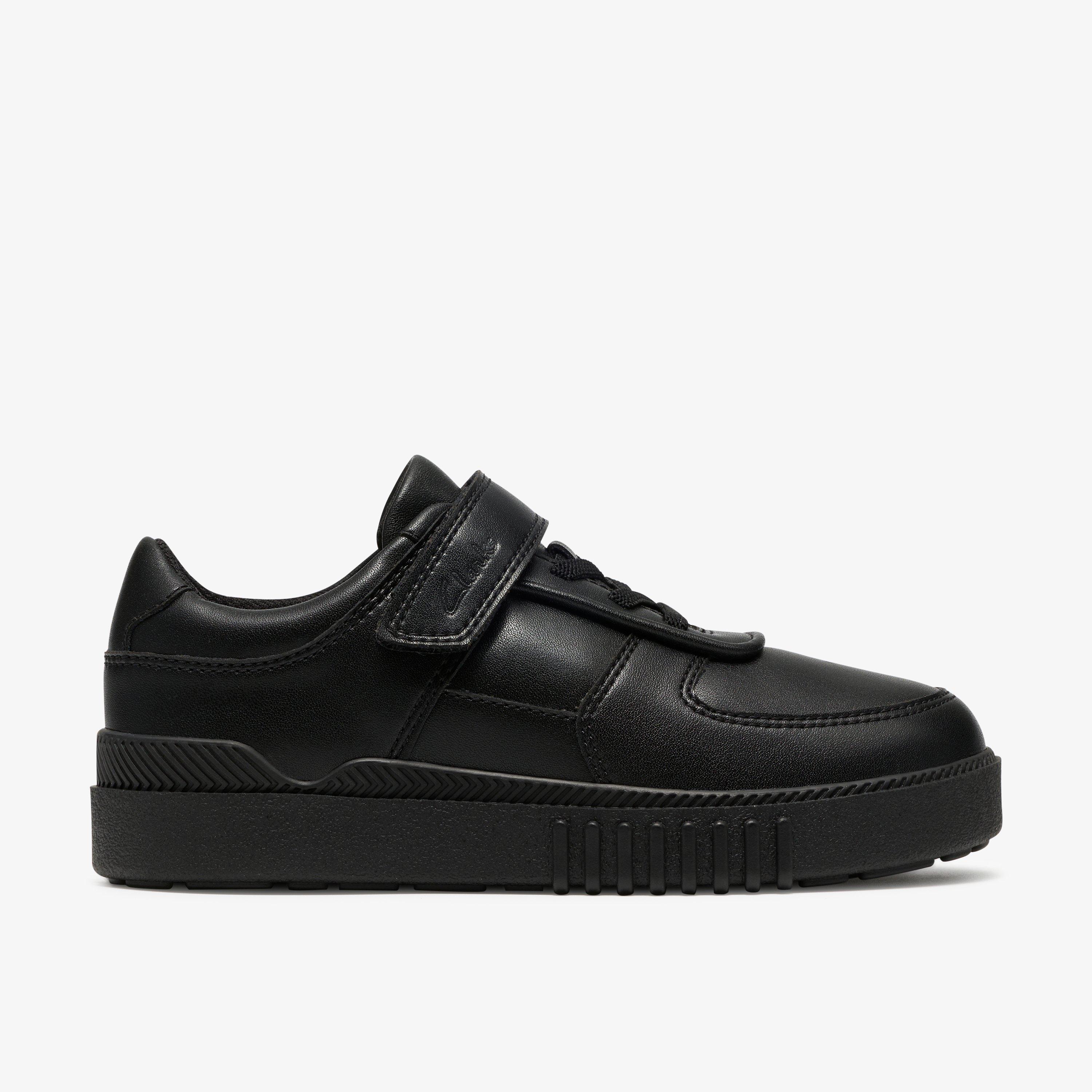 Somerset Flex Kid Black Leather Trainers Riptape School Shoes, view 1 of 6