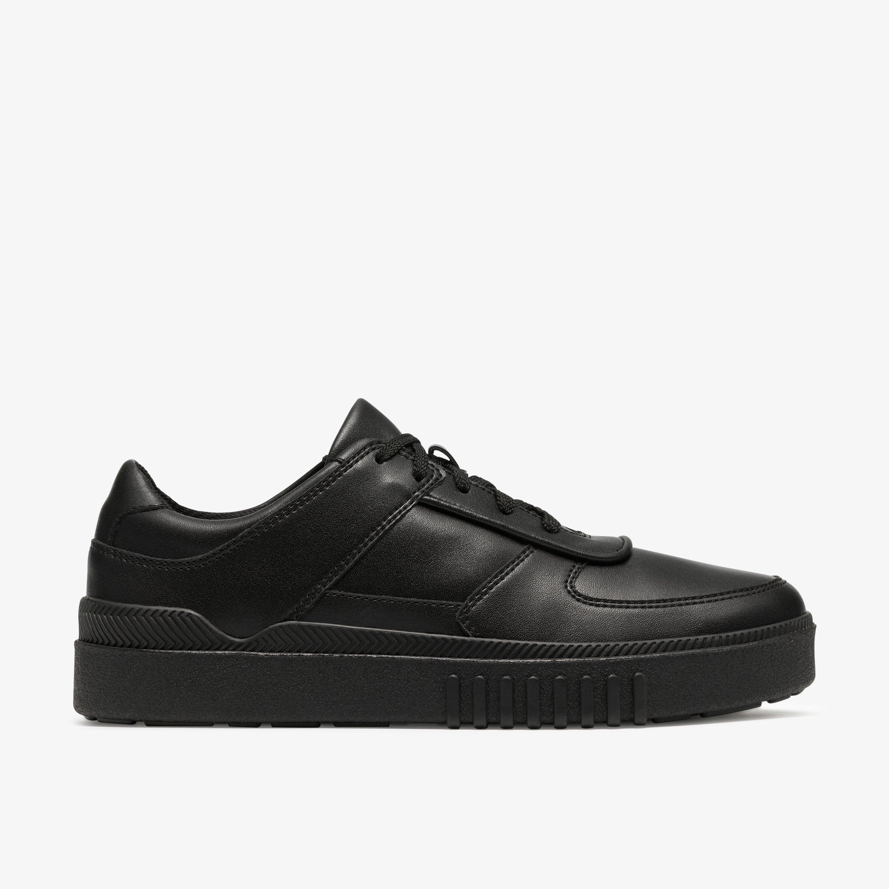 Somerset Flex Youth Black Leather Trainers Lace Up School Shoes, view 1 of 6