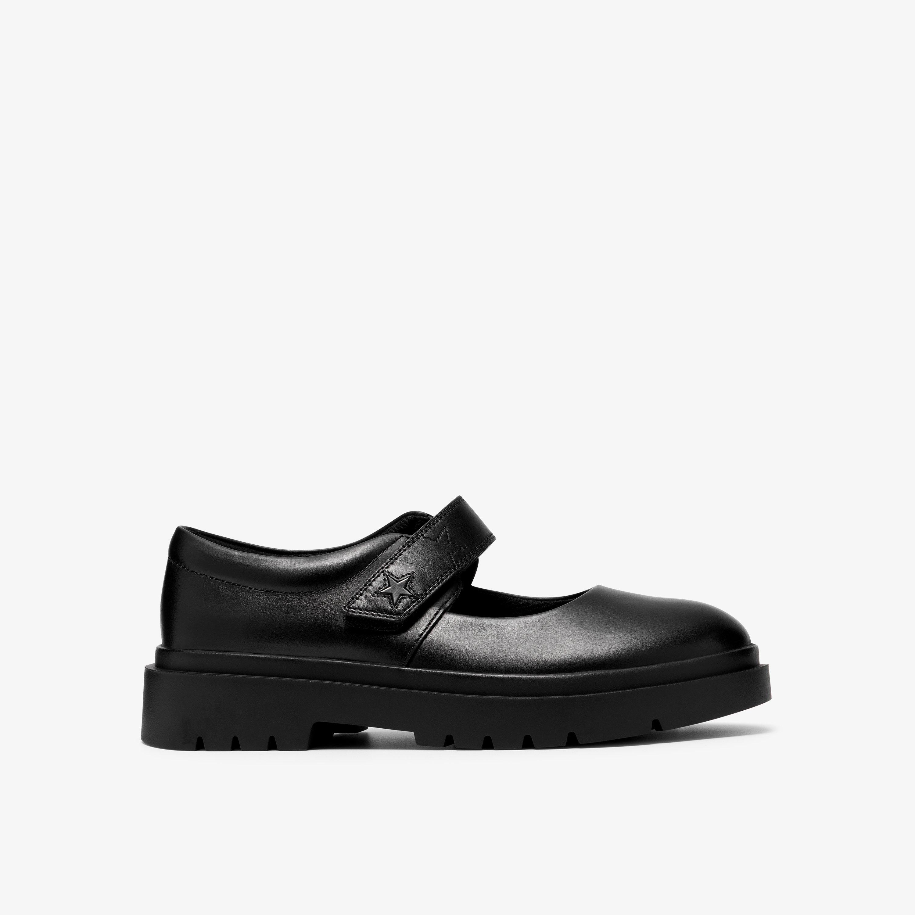 Derry Bar Youth Black Leather Mary Jane Riptape School Shoes, view 1 of 6