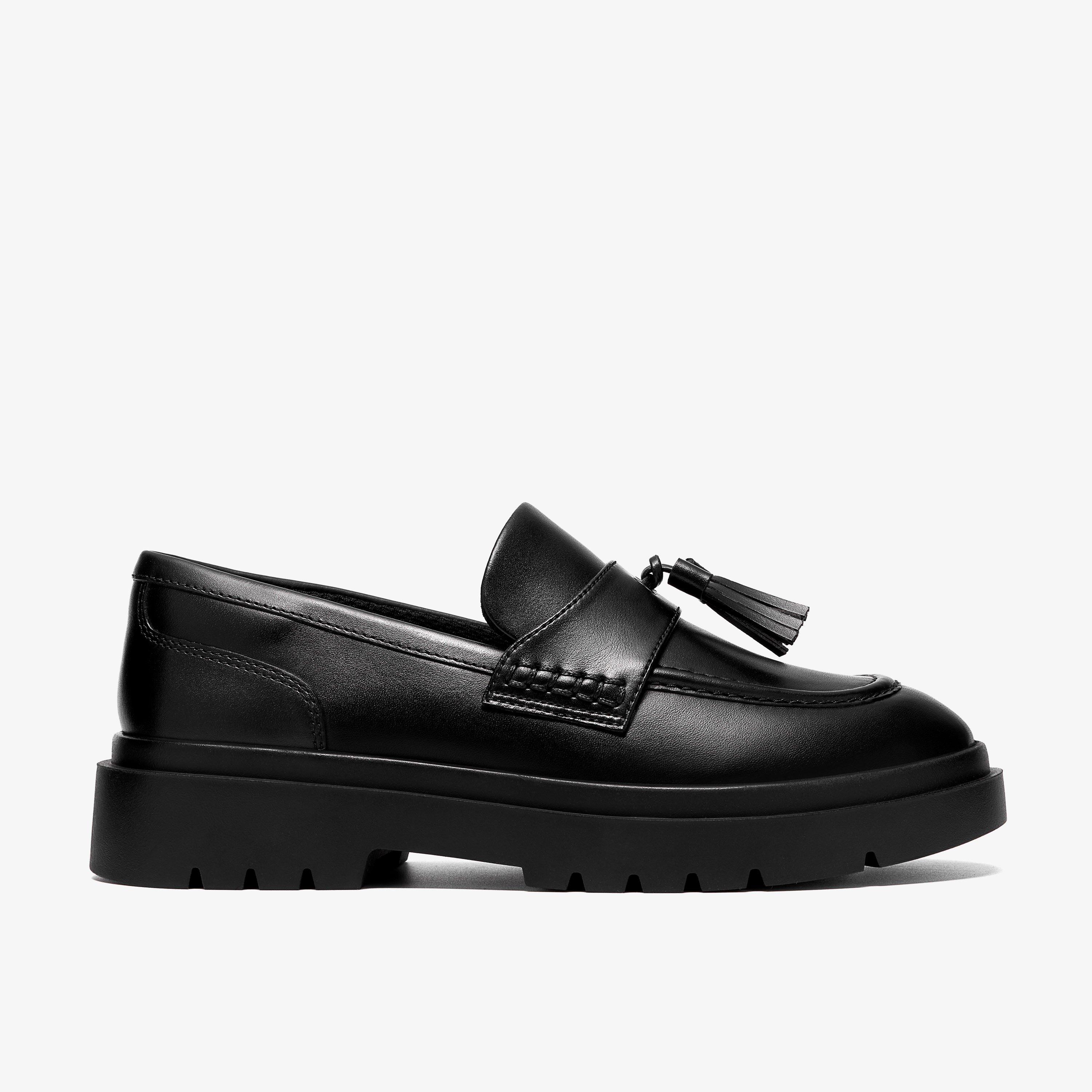 Derry Loafer Youth Black Leather Loafers Slip Ons School Shoes, view 1 of 6