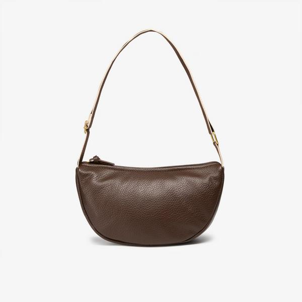 Leather Crescent Crossbody Bag  — Brown