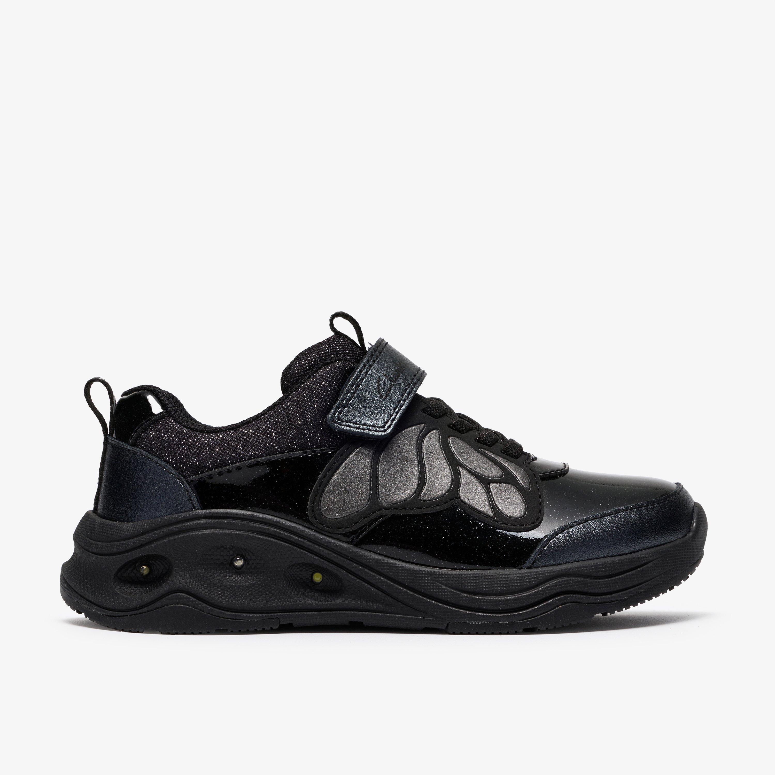 Gleam Fly Kid Black Trainers Riptape School Shoes, view 1 of 6