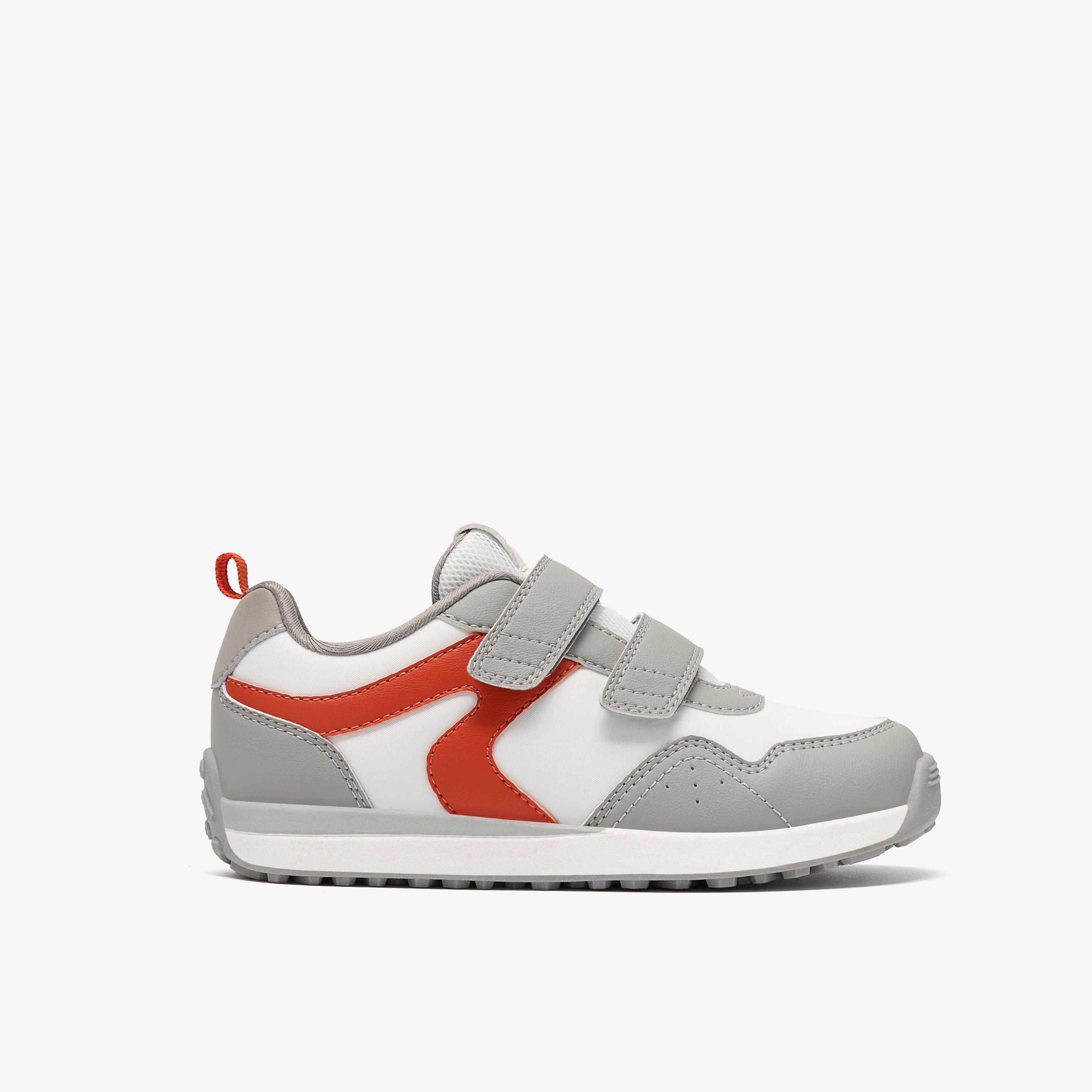 Dyrham Dash Kid White/Orange Trainers Riptape, view 1 of 6