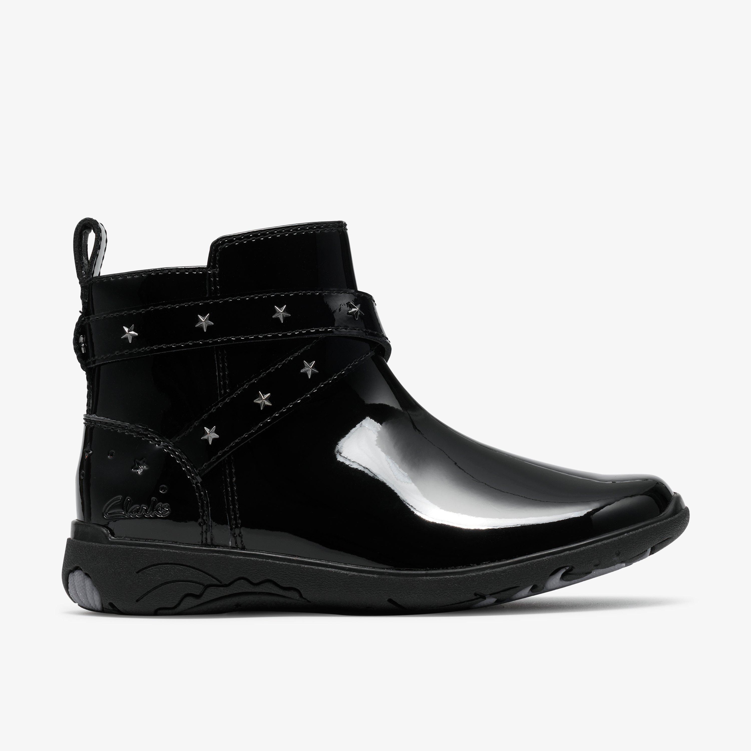 Relda Star Kid Black Patent Ankle Boots School Shoes, view 1 of 6