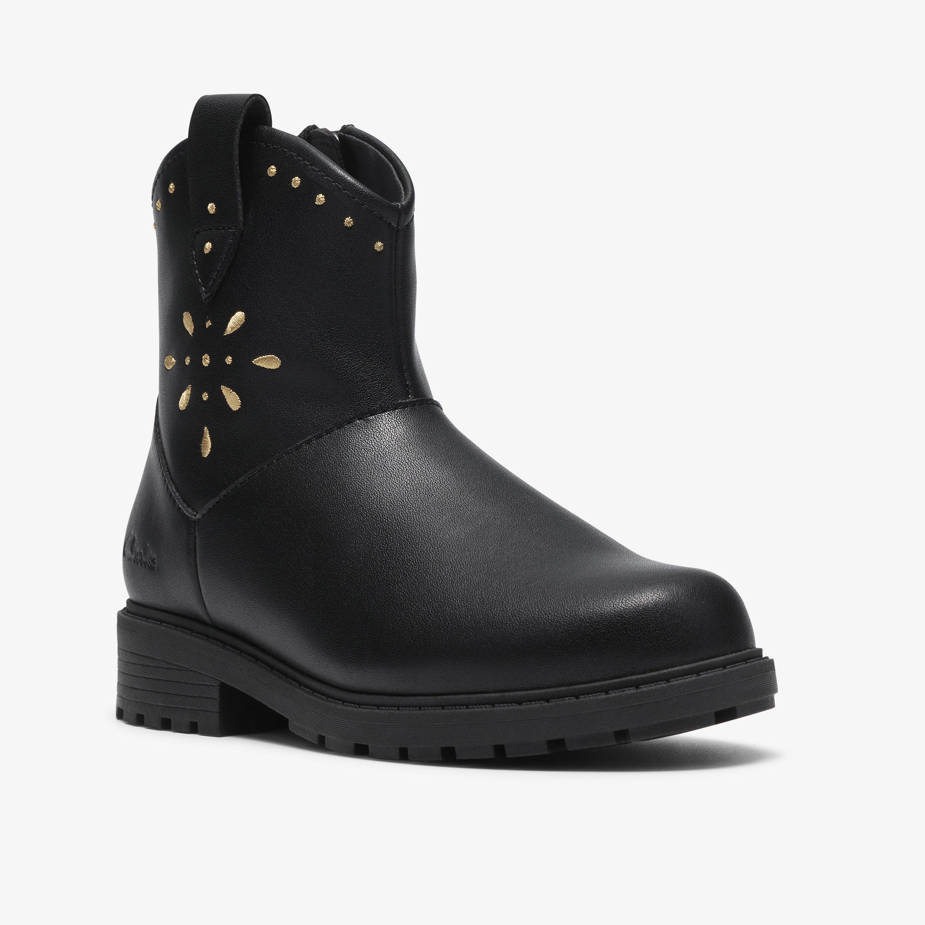 Tessyn Stud Kid Black Ankle Boots School Shoes, view 4 of 6