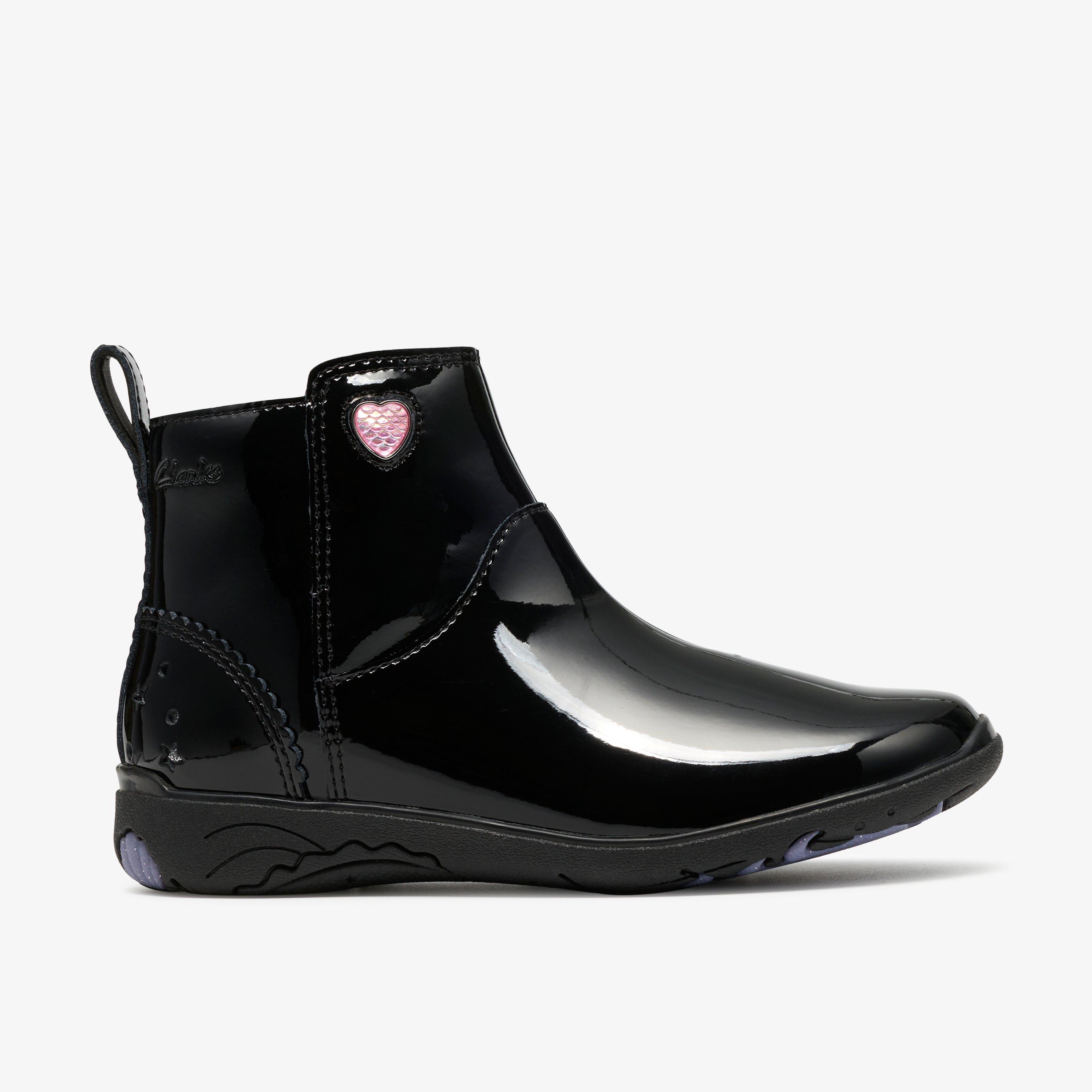 Relda Charm Kid Black Patent Ankle Boots, view 1 of 6