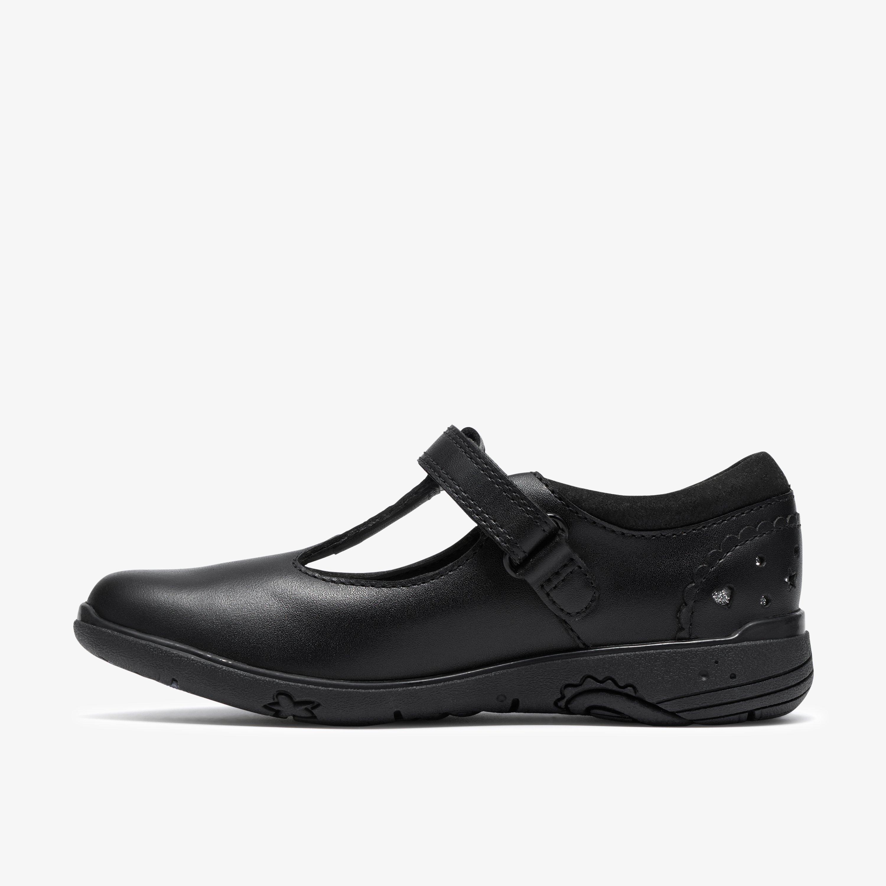 Relda Spell Kid Black Leather T Bar Shoes School Shoes, view 2 of 6