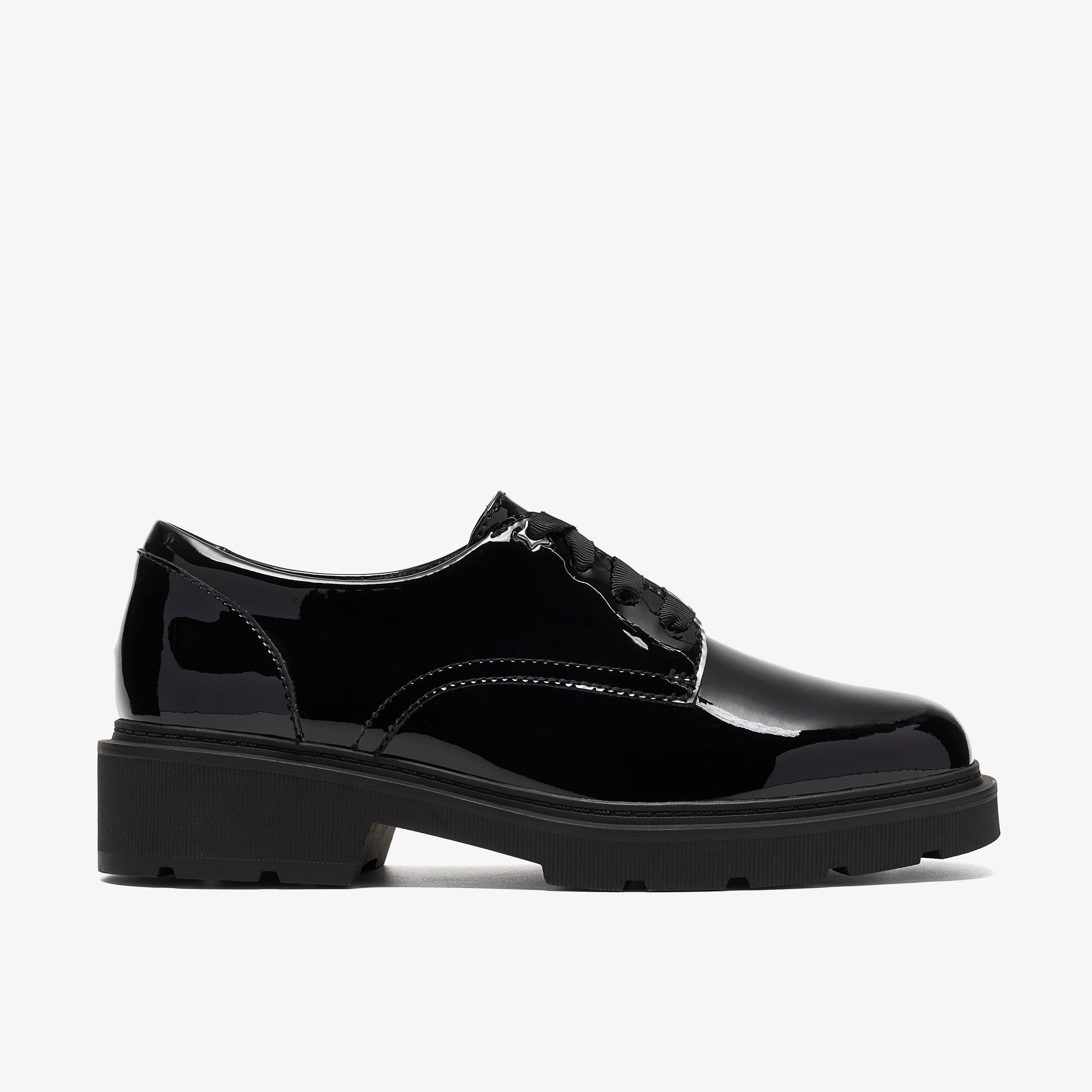 Eris Lace Youth Black Patent Laces School Shoes, view 1 of 6
