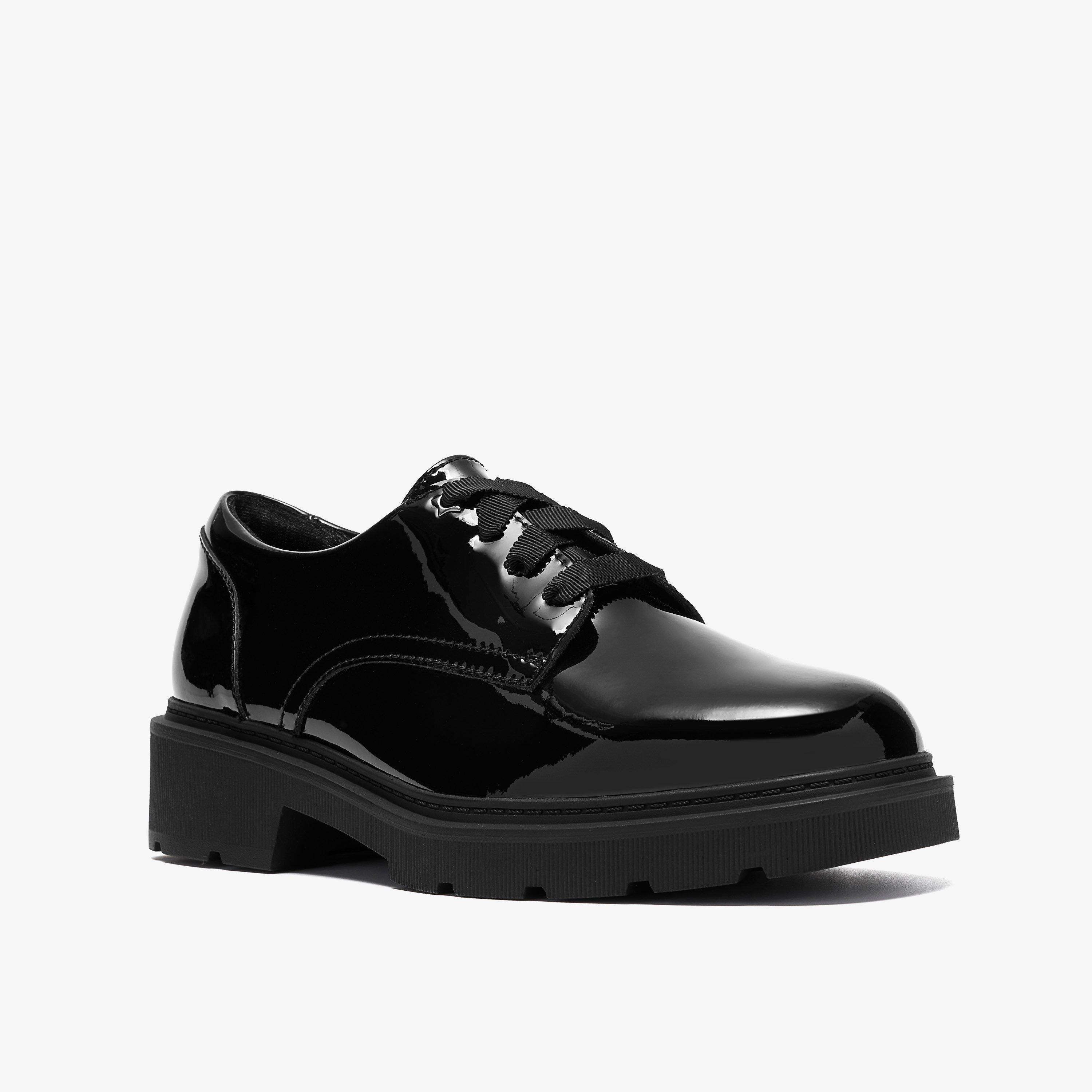 Eris Lace Youth Black Patent Laces School Shoes, view 4 of 6