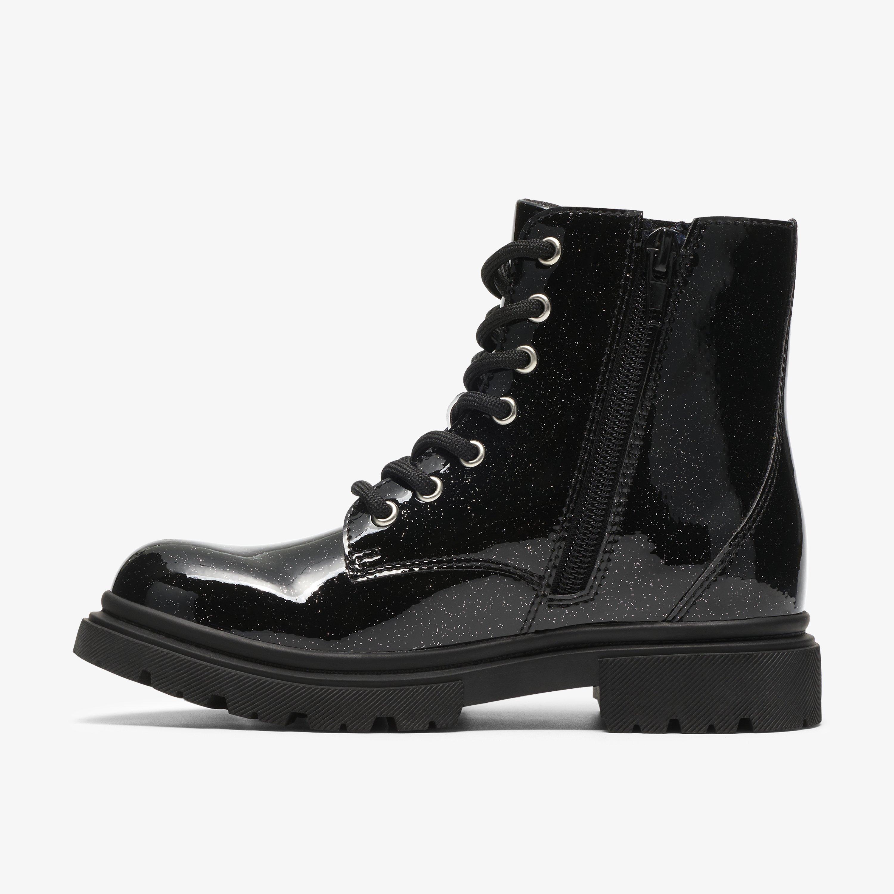 Zariah Lace Kid Black Patent Ankle Boots School Shoes, view 2 of 6