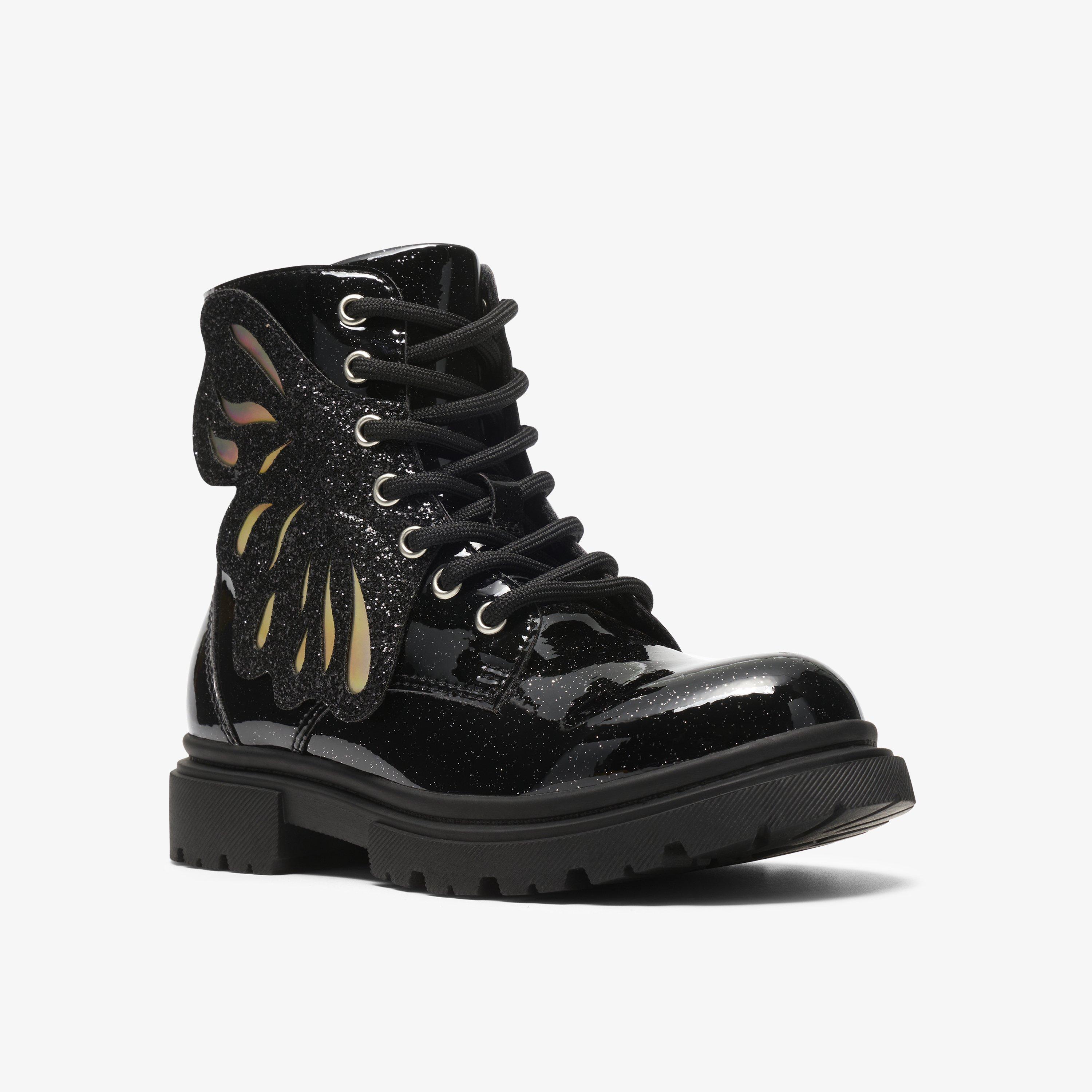 Zariah Lace Kid Black Patent Ankle Boots School Shoes, view 4 of 6
