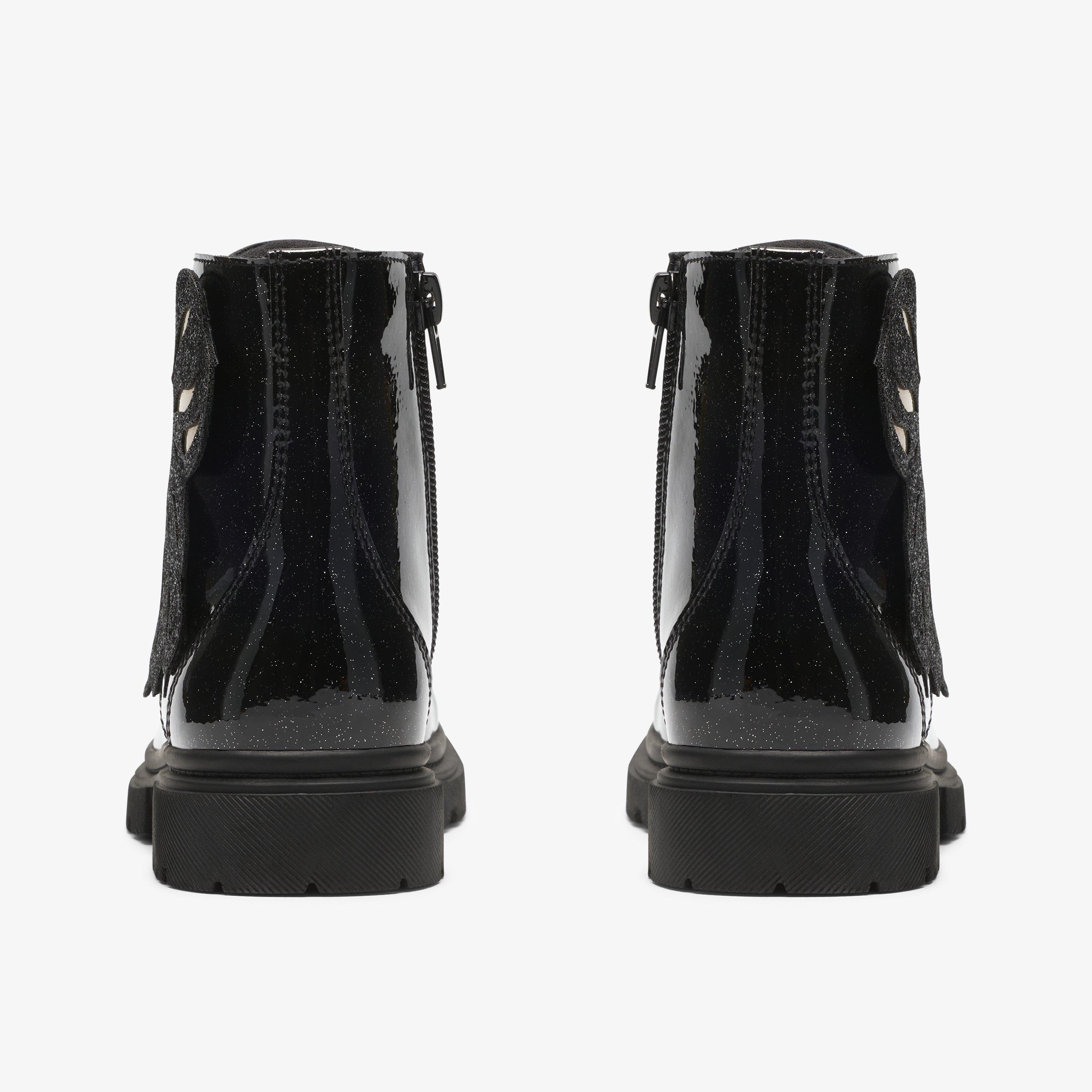 Zariah Lace Kid Black Patent Ankle Boots School Shoes, view 5 of 6